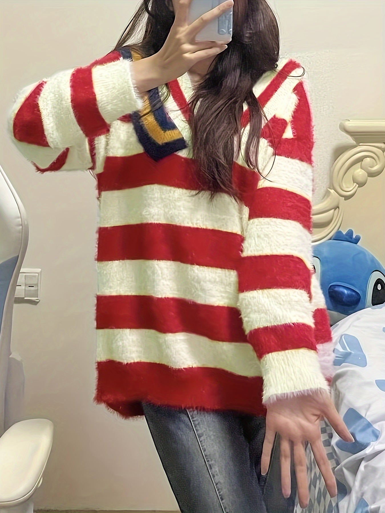 Sixsr Striped Color Block Pullover Sweater, Casual Long Sleeve Sweater, Women's Clothing