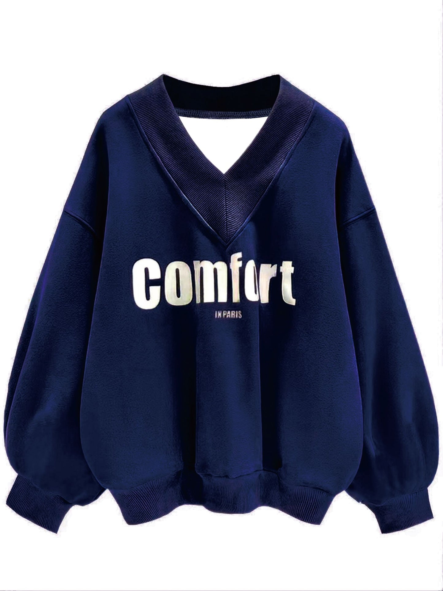 Sixsr Letter Graphic Print Sweatshirt, Long Sleeve V Neck Pullover Sweatshirt, Casual Tops For Fall & Winter, Women's Clothing