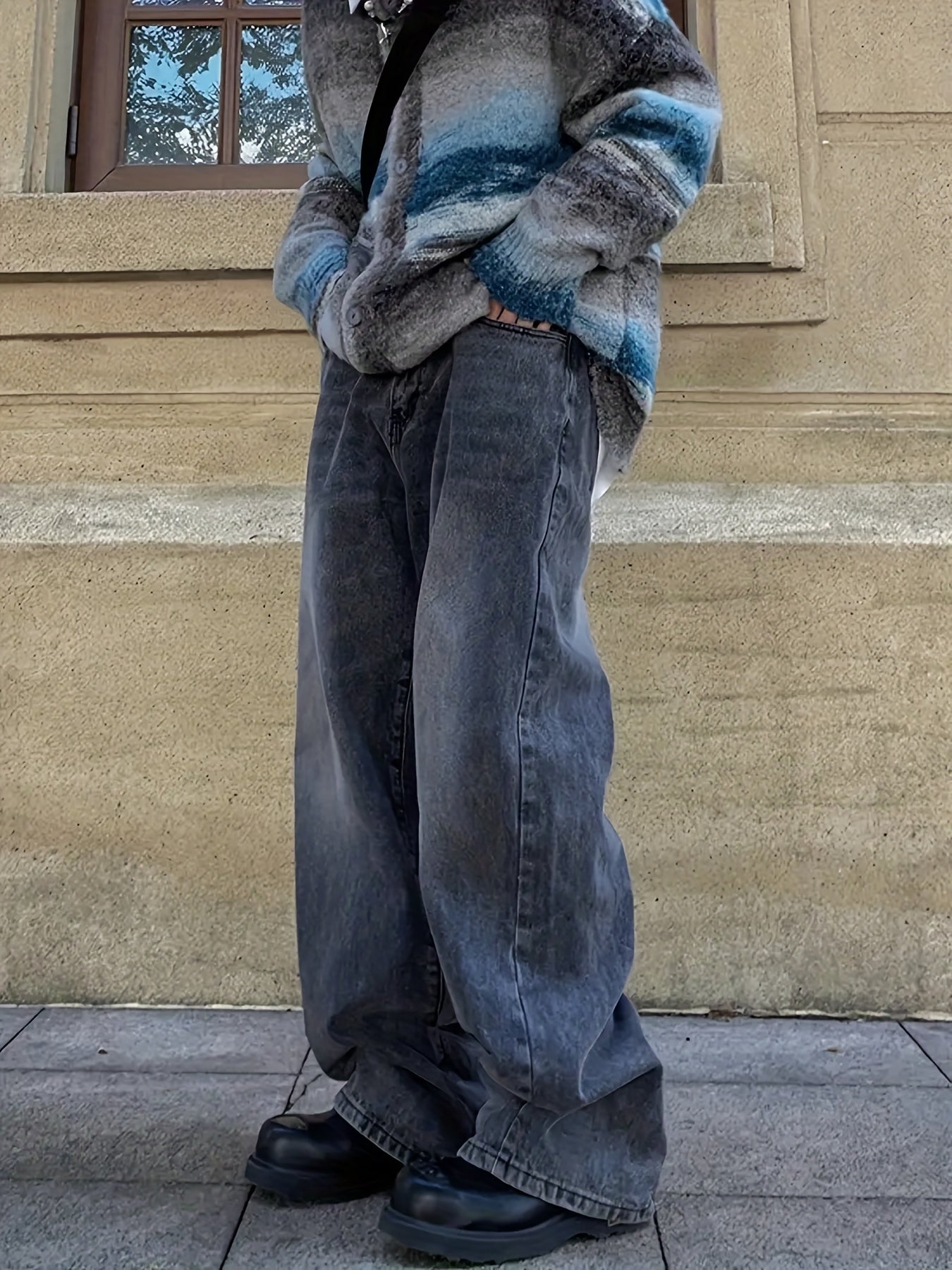 Sixsr Elastic Waist Washed Baggy Jeans, Loose Fit Washed Wide Legs Jeans, Women's Denim Jeans & Clothing