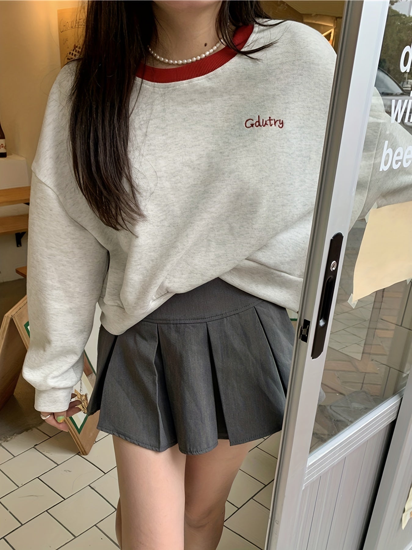 Sixsr Crew Neck Pullover Sweatshirt, Casual Long Sleeve Crop Sweatshirt For Spring & Fall, Women's Clothing