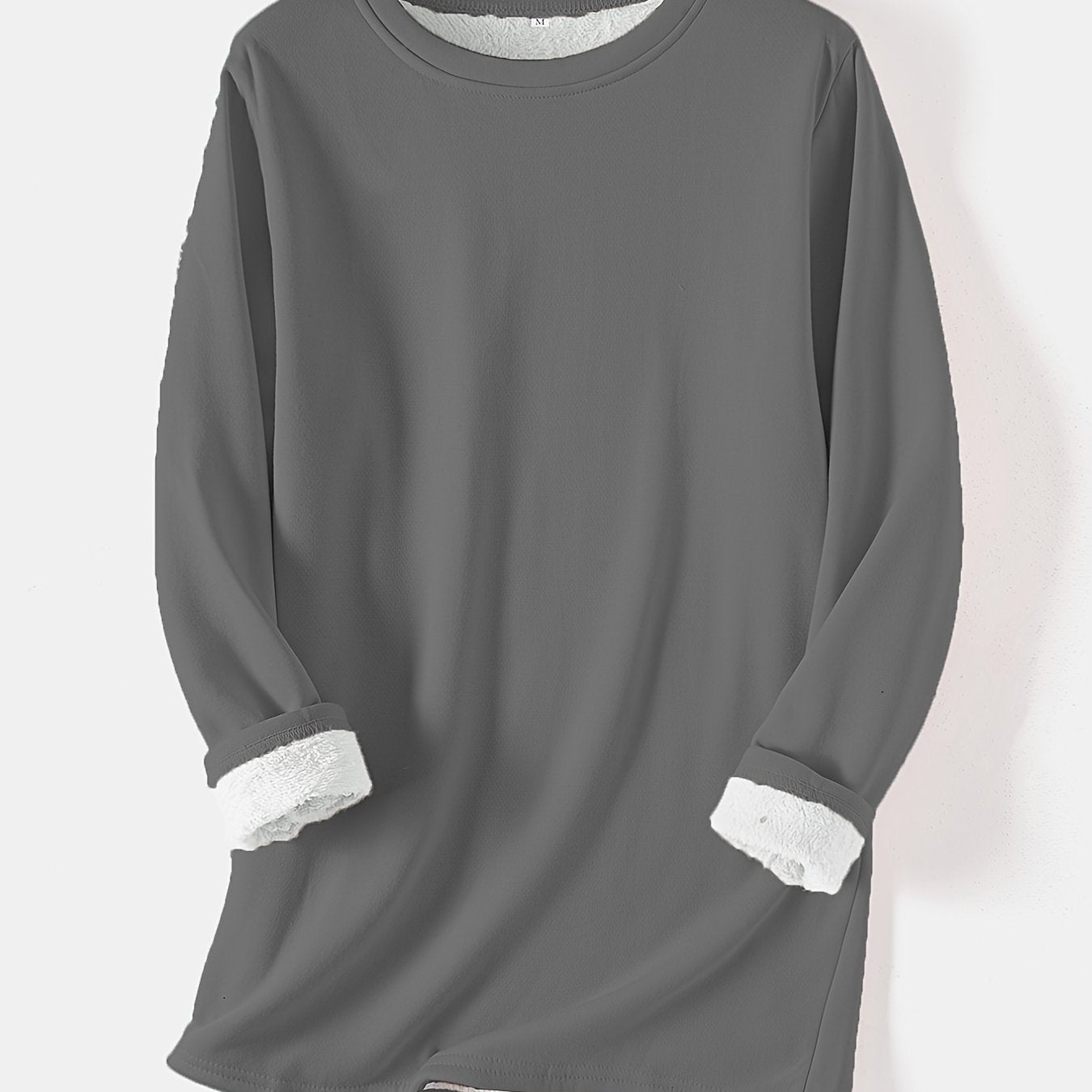 Sixsr Women's Pullover Winter Warm Plush Lining Long Sleeve Sweatshirt, Slim Fit Warm Top, Women's Clothing