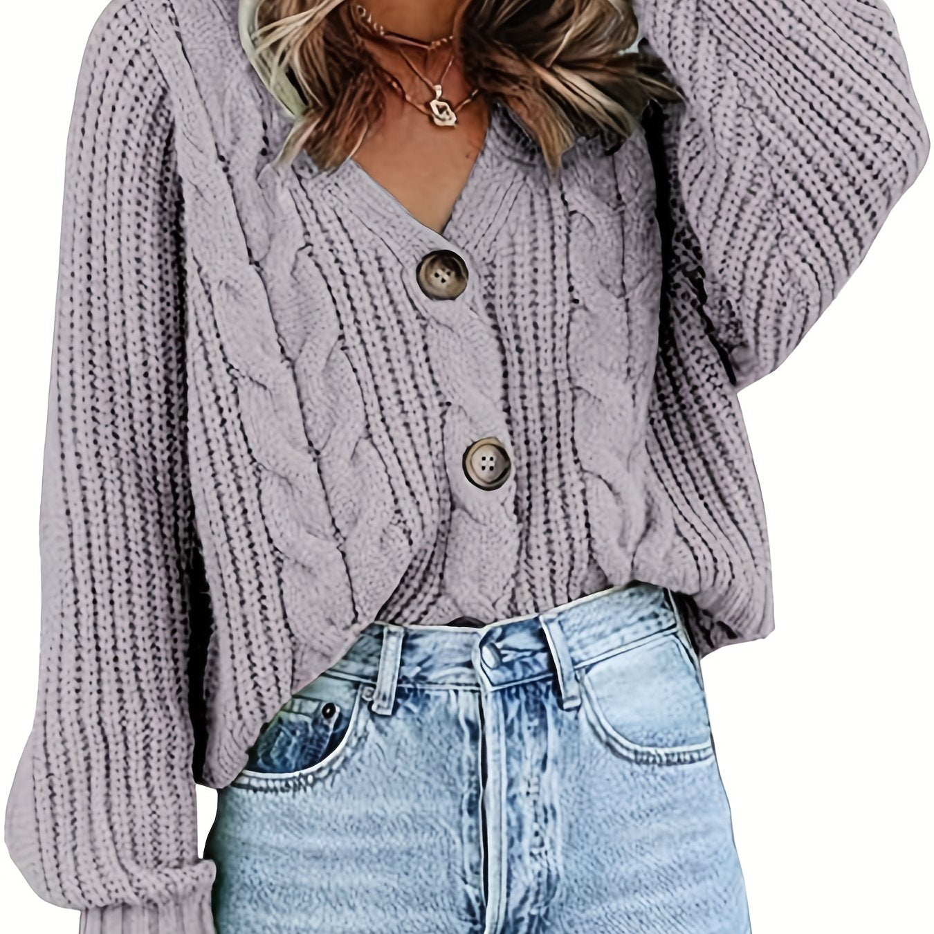 Sixsr Solid Button Front Knit Cardigan, Casual V Neck Long Sleeve Sweater, Women's Clothing