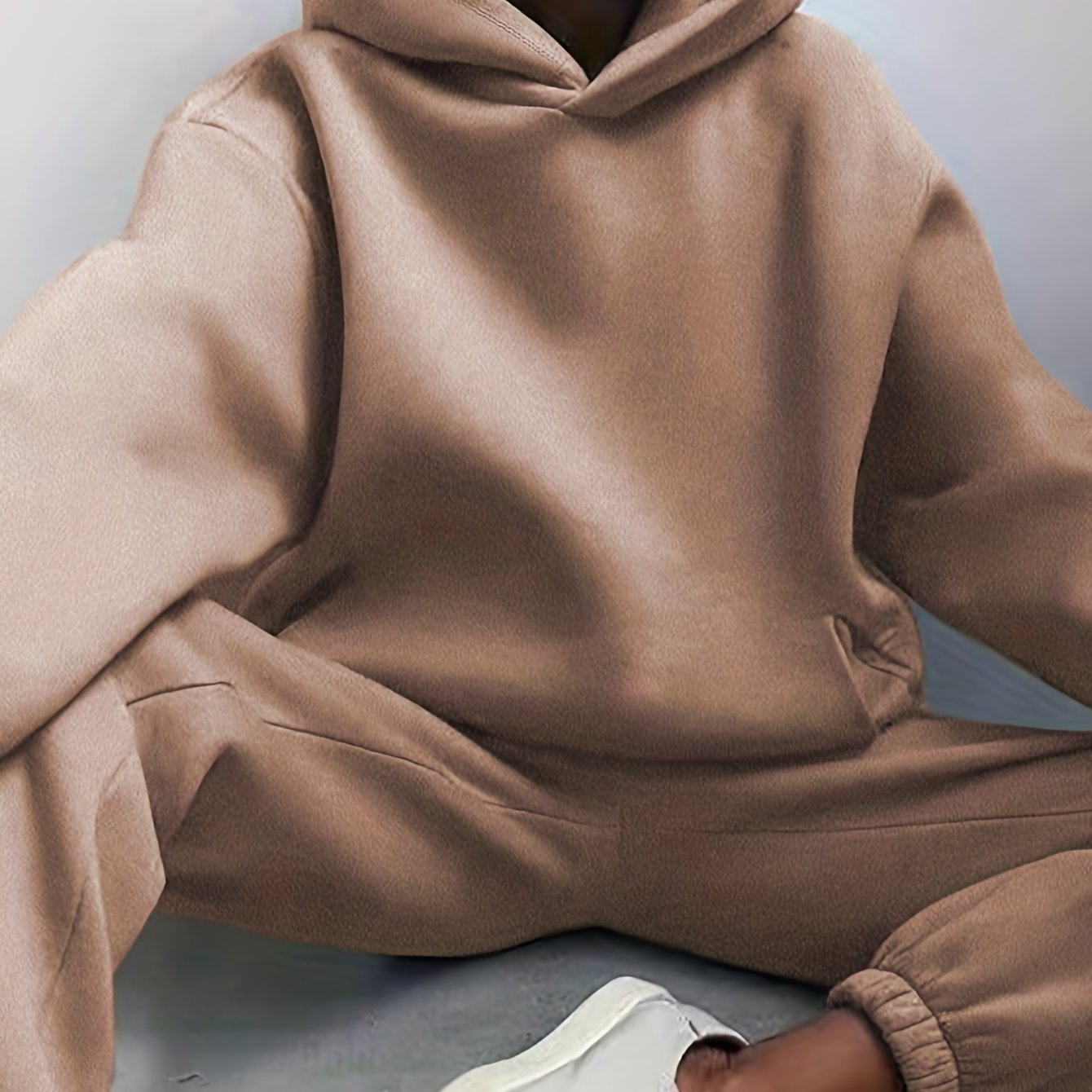 Sixsr Casual Solid Two-piece Set, Drop Shoulder Long Sleeve Hoodies & Elastic Waist Jogger Pants Outfits, Women's Clothing