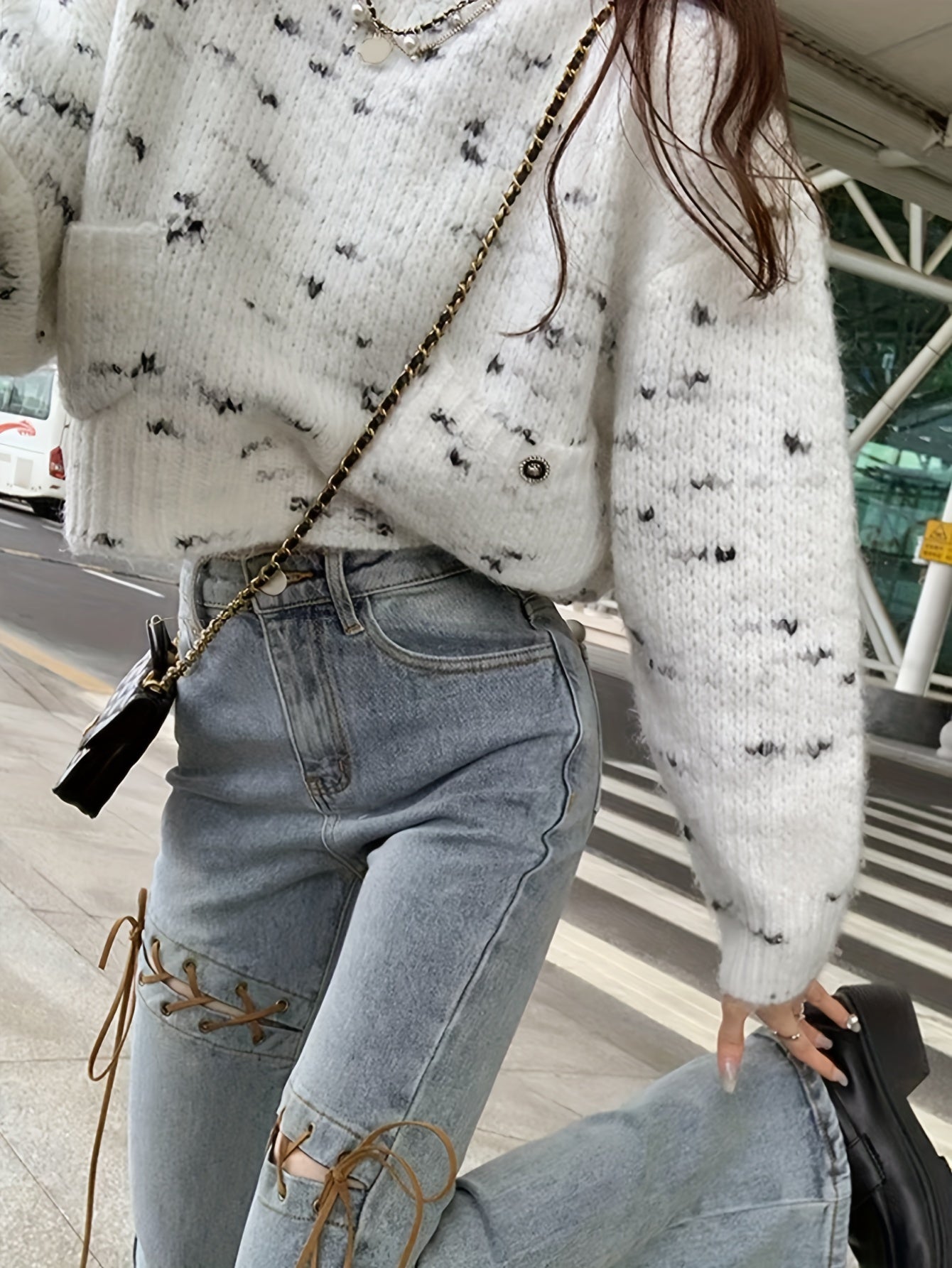 Sixsr Allover Print Mock Neck Sweater, Casual Long Sleeve Sweater For Fall & Winter, Women's Clothing