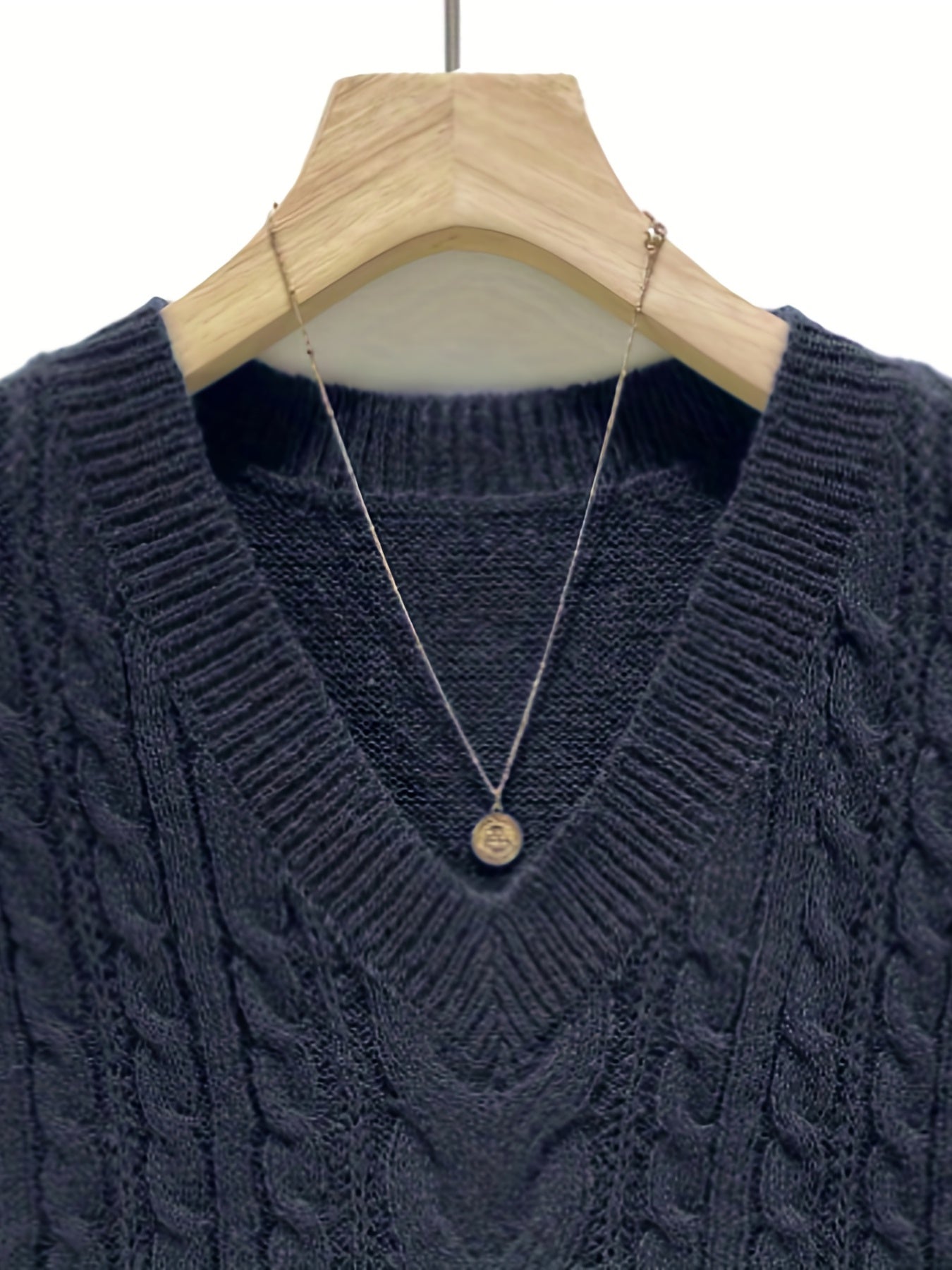 Sixsr Cable Knit Sweater Vest, Preppy Solid Sleeveless V Neck Vest, Women's Clothing