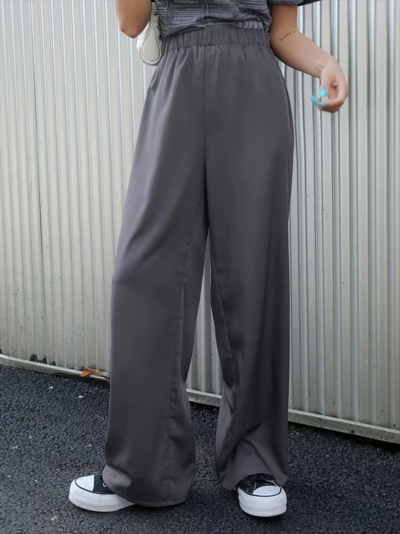 Sixsr Solid Straight Wide Leg Pants, High Waist Elastic Pants, Casual Every Day Pants, Women's Clothing