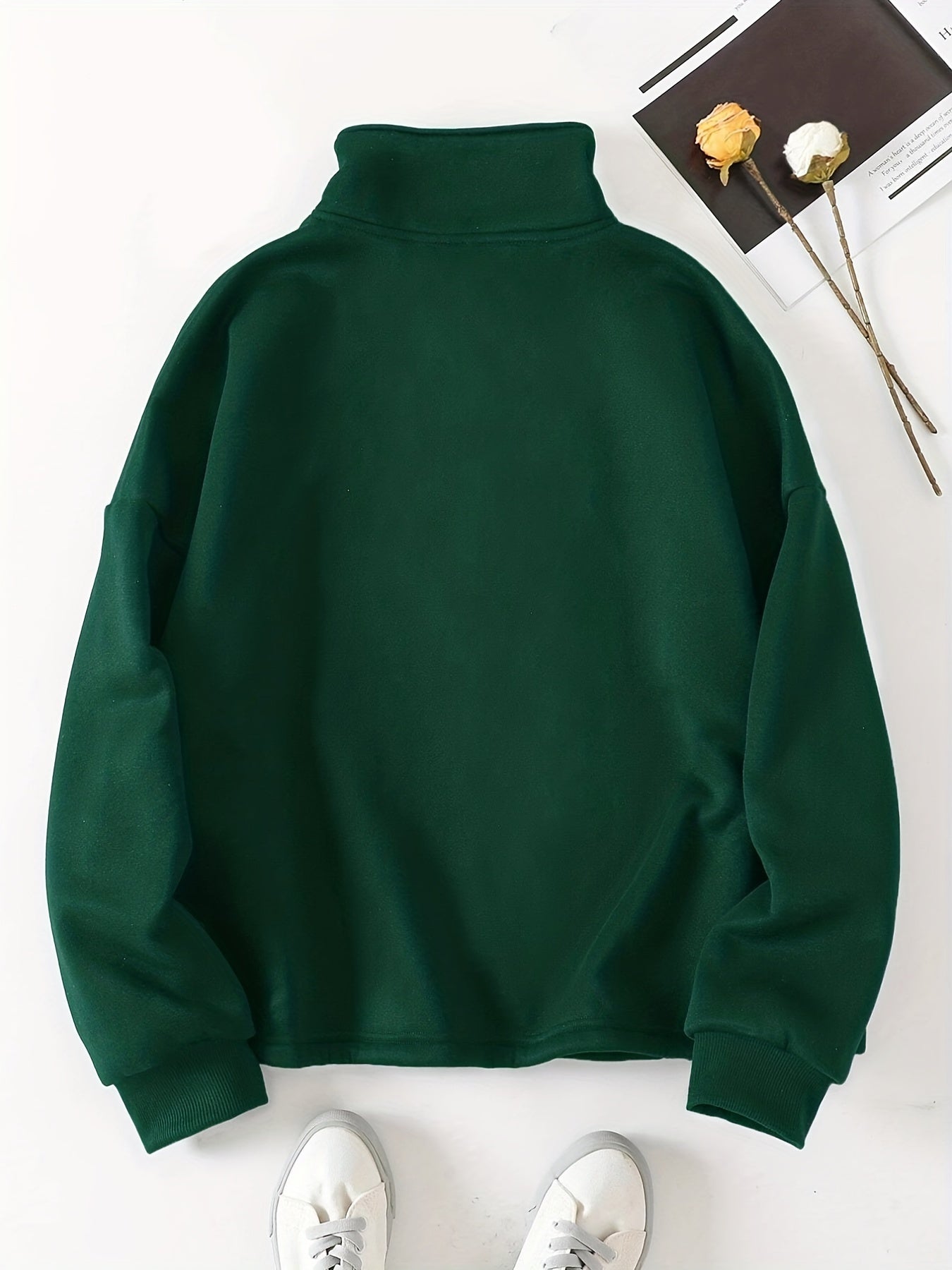 Sixsr Solid Quarter Zip Pullover Sweatshirt, Casual Long Sleeve Mock Neck Sweatshirt For Fall & Winter, Women's Clothing