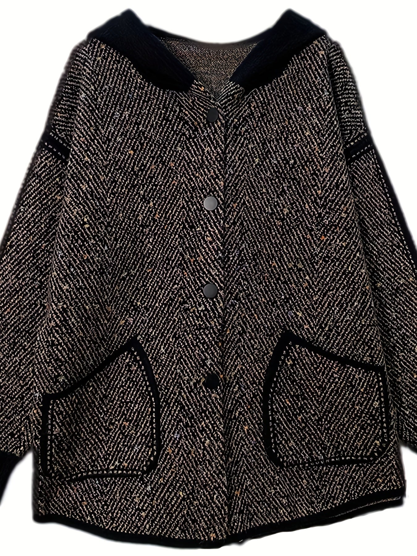 Sixsr Button Front Hooded Jacket, Casual Long Sleeve Outerwear With Pockets, Women's Clothing