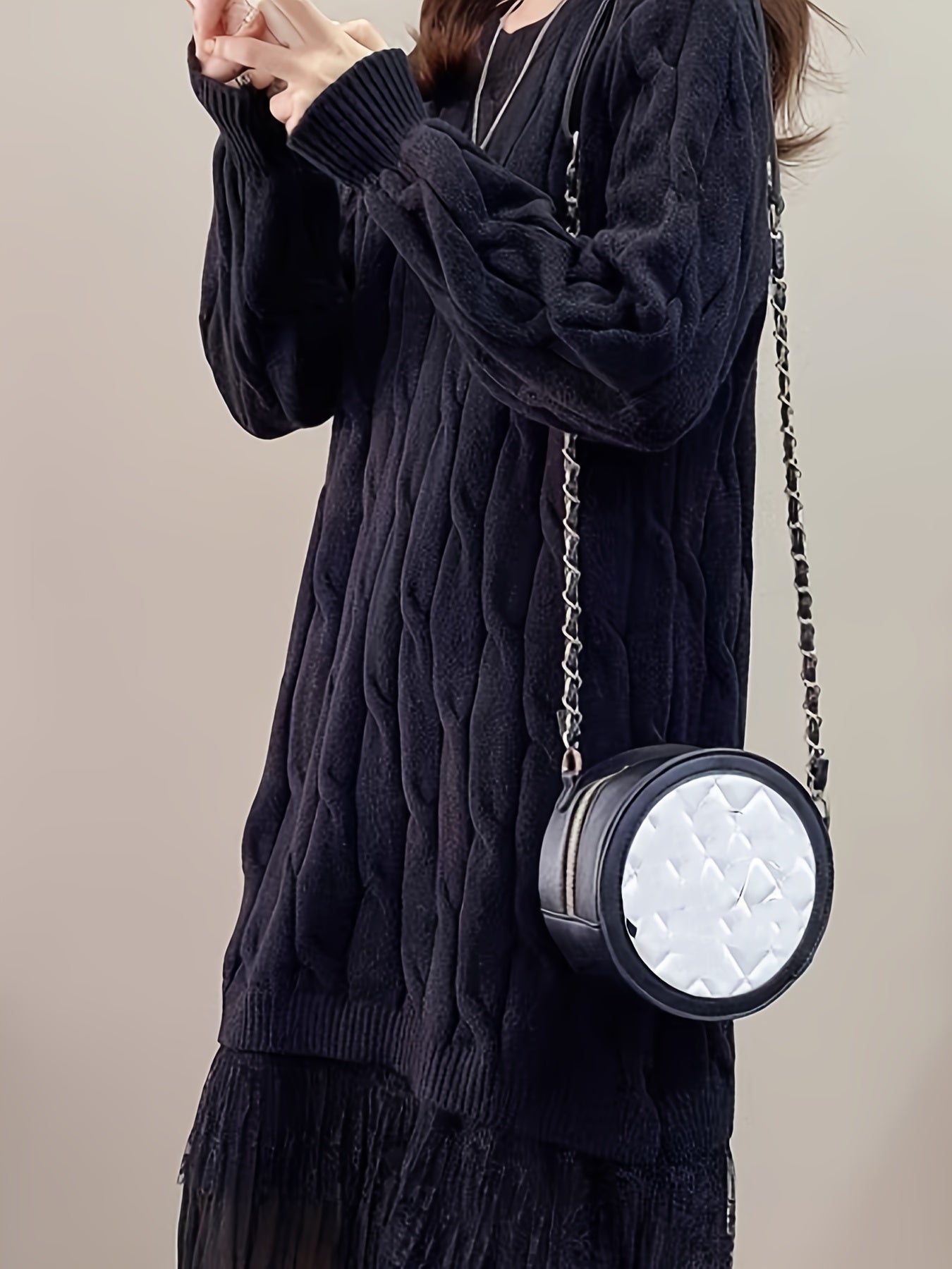 Sixsr Ladies Crew Neck Loose Sweater Dress, Solid Long Sleeve Sweater Dress, Casual Sweater Dress For Fall & Winter, Women's Clothing