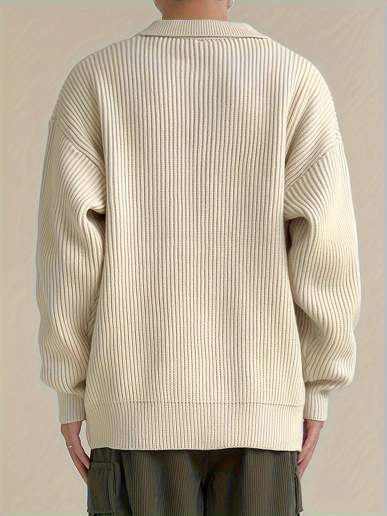 Sixsr Men's Stylish Solid Loose Knitted Cardigan, Casual Medium Stretch Breathable Long Sleeve Button Up Top For City Walk Street Hanging Outdoor Activities