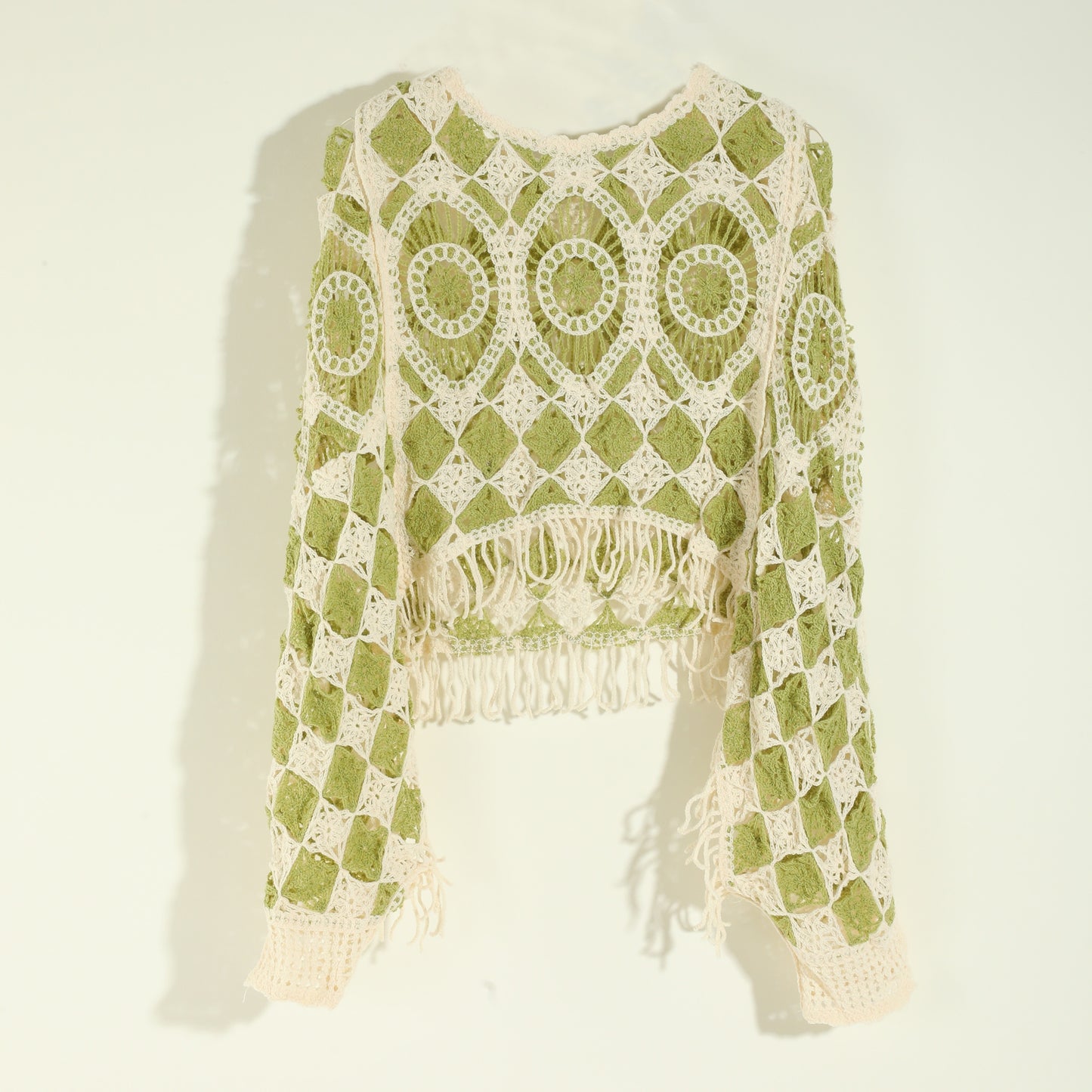 Sixsr Floral Hollow Out Tassel Shawl Elegant Long-sleeved Pullover Shawl Casual Daily Travel Versatile Coat