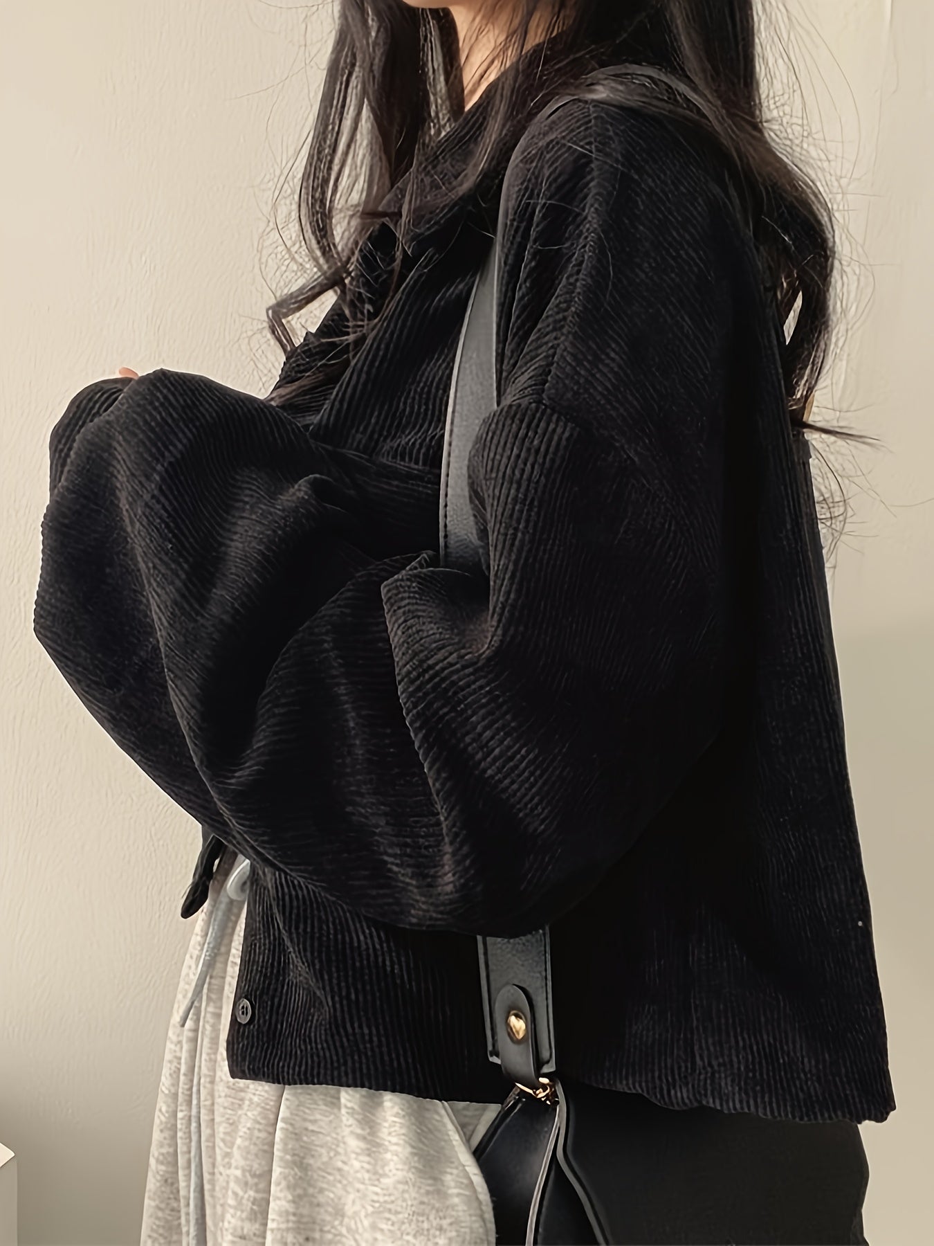 Sixsr Button Front Flap Pockets Jacket, Casual Long Sleeve Jacket For Fall & Winter, Women's Clothing