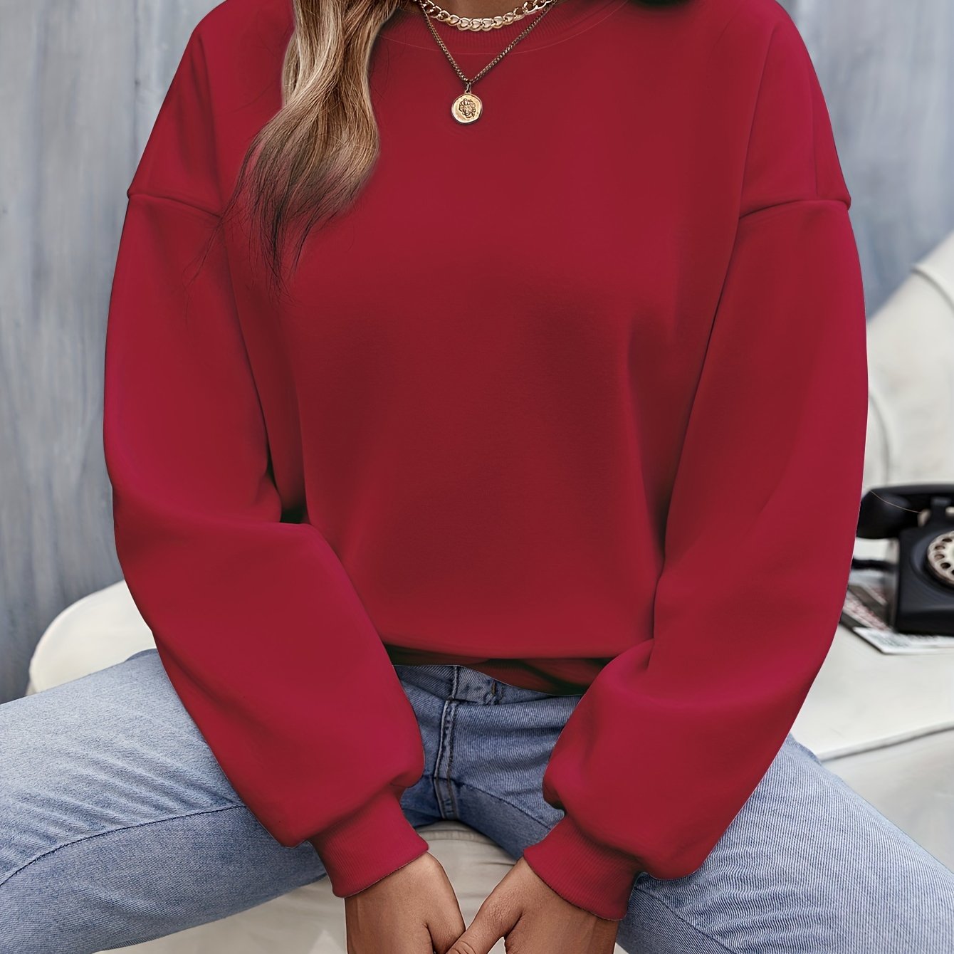 Sixsr Solid Pullover Sweatshirt, Casual Long Sleeve Crew Neck Sweatshirt For Fall & Winter, Women's Clothing