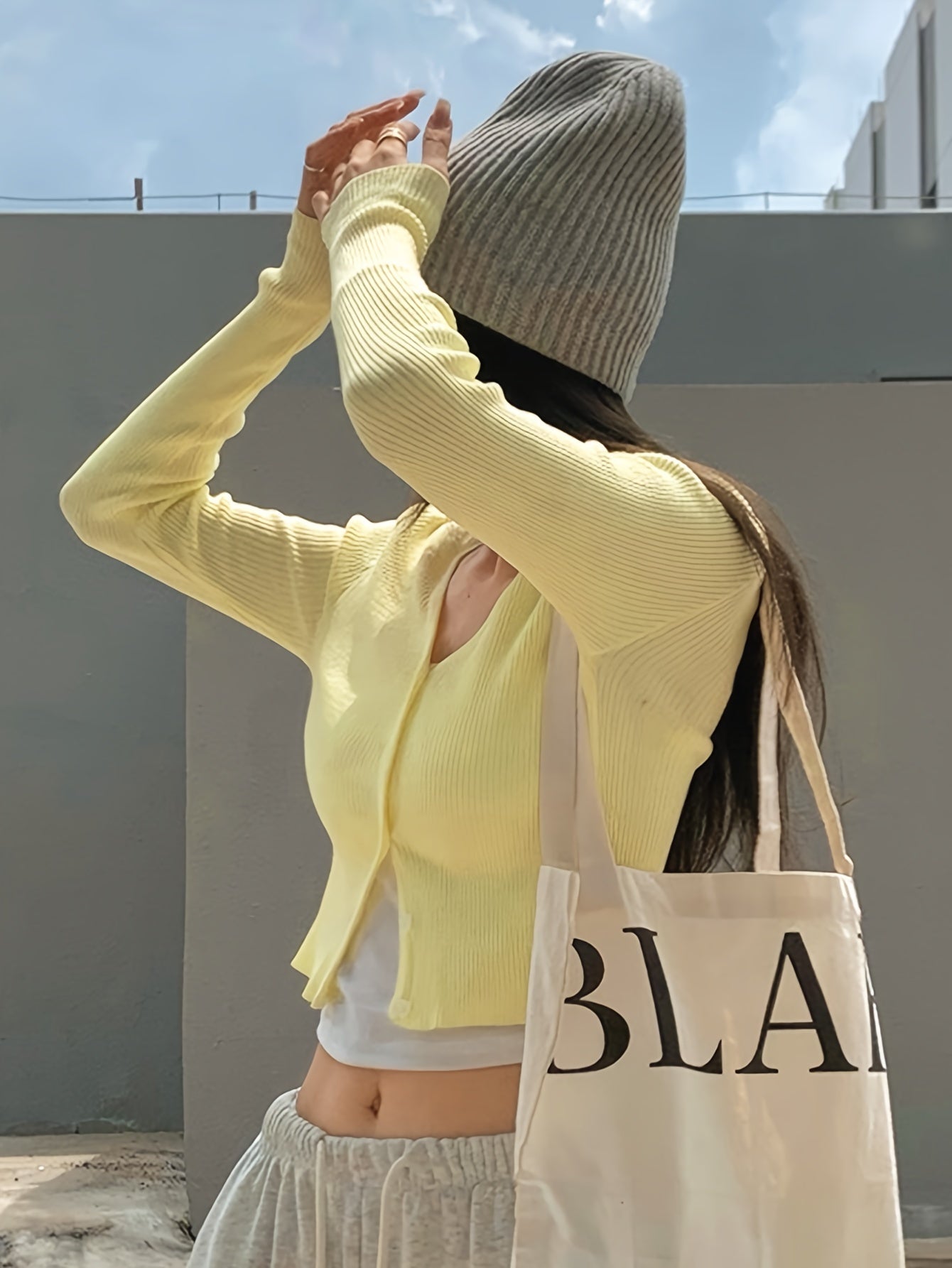 Sixsr Solid Button Down Knit Cardigan, Casual Long Sleeve Slim Crop Sweater For Spring & Fall, Women's Clothing