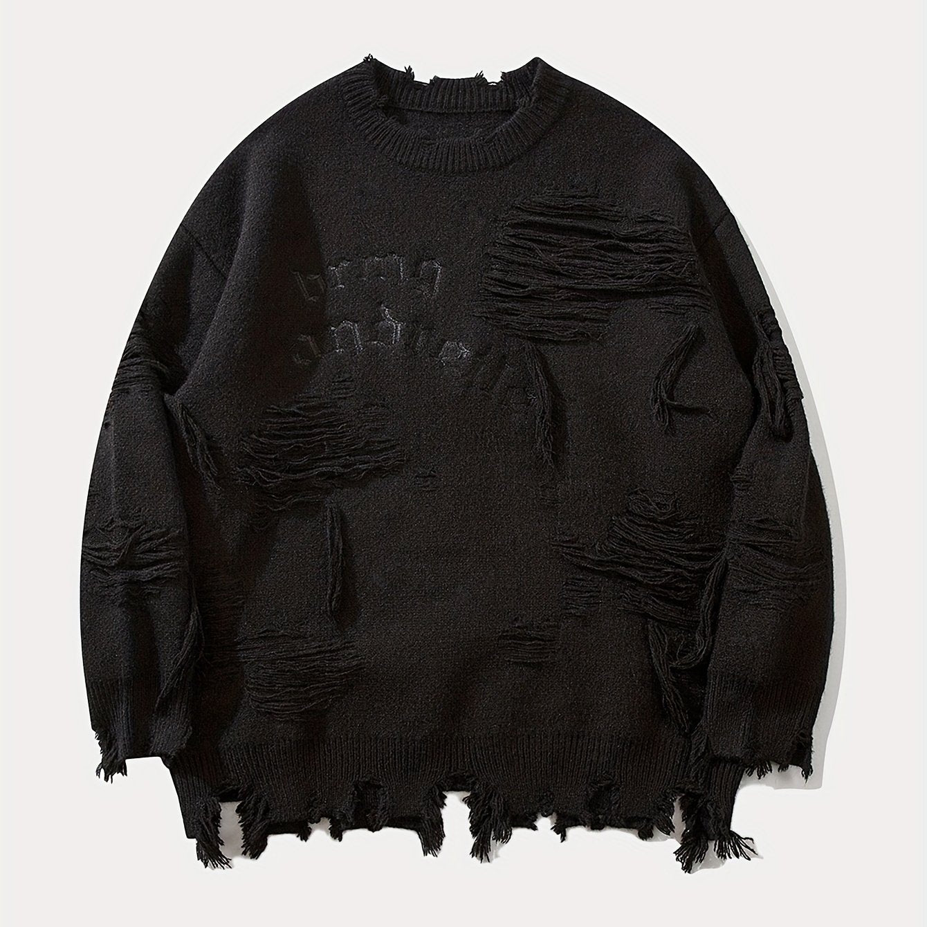 Sixsr Men's Stylish Letters Pattern Ripped Knitted Pullover, Casual Breathable Long Sleeve Crew Neck Top For City Walk Street Hanging Outdoor Activities