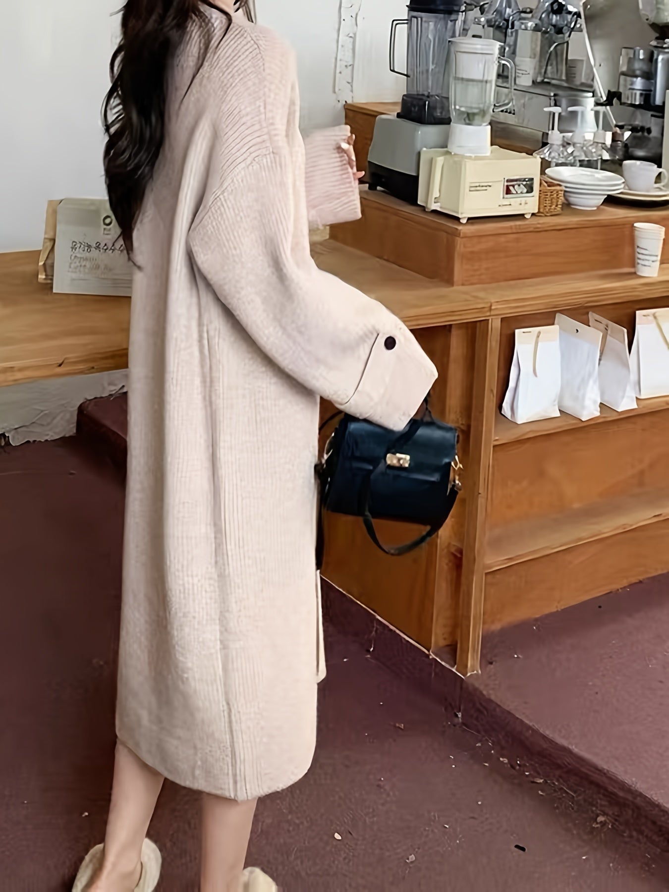 Sixsr Elegant Open Front Solid Cardigan, Long Sleeve Midi Length Cardigan For Fall & Winter, Women's Clothing