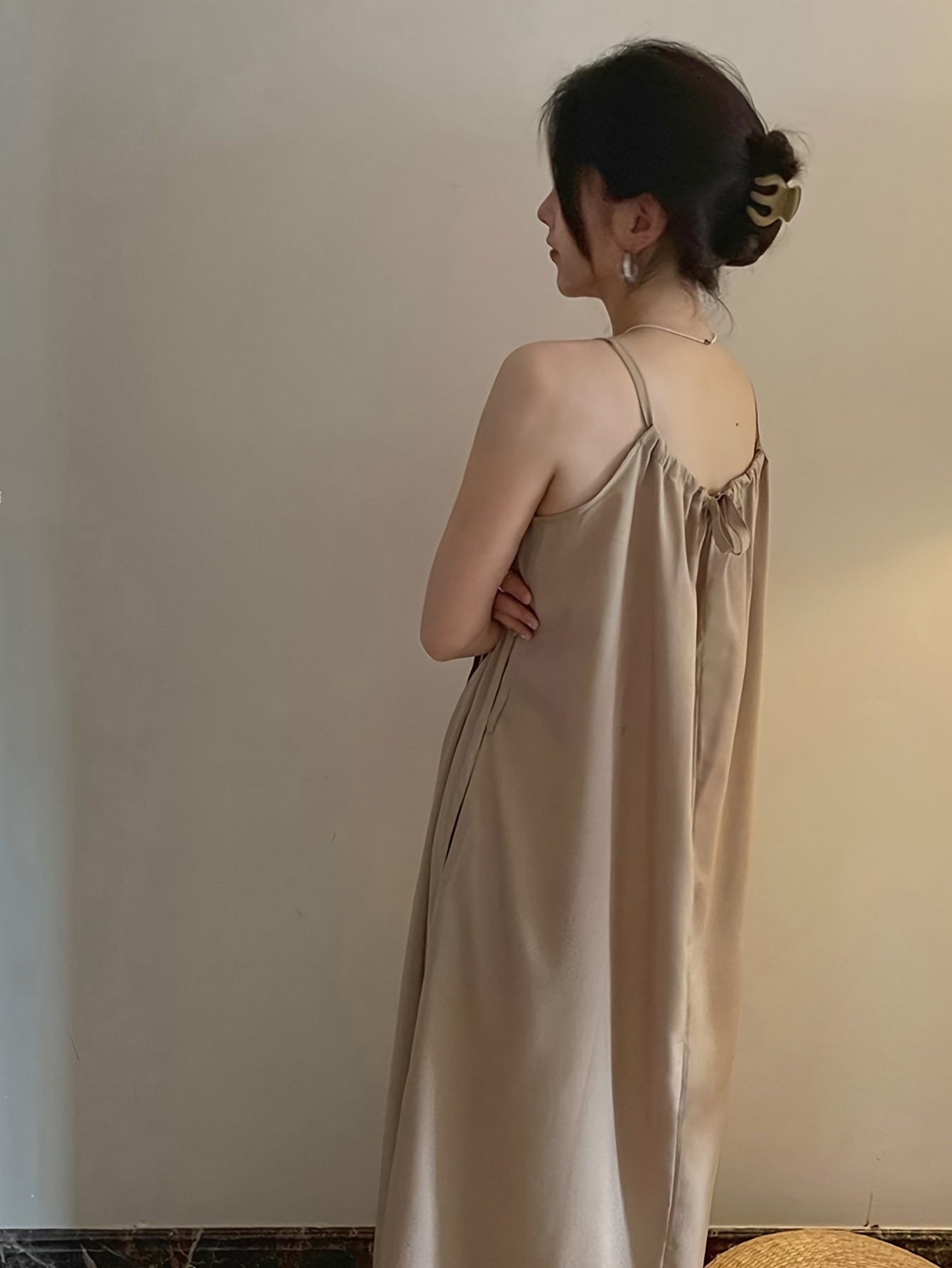 Sixsr Solid Loose Spaghetti Strap Dress, Elegant Sleeveless Cami Dress For Spring & Summer, Women's Clothing