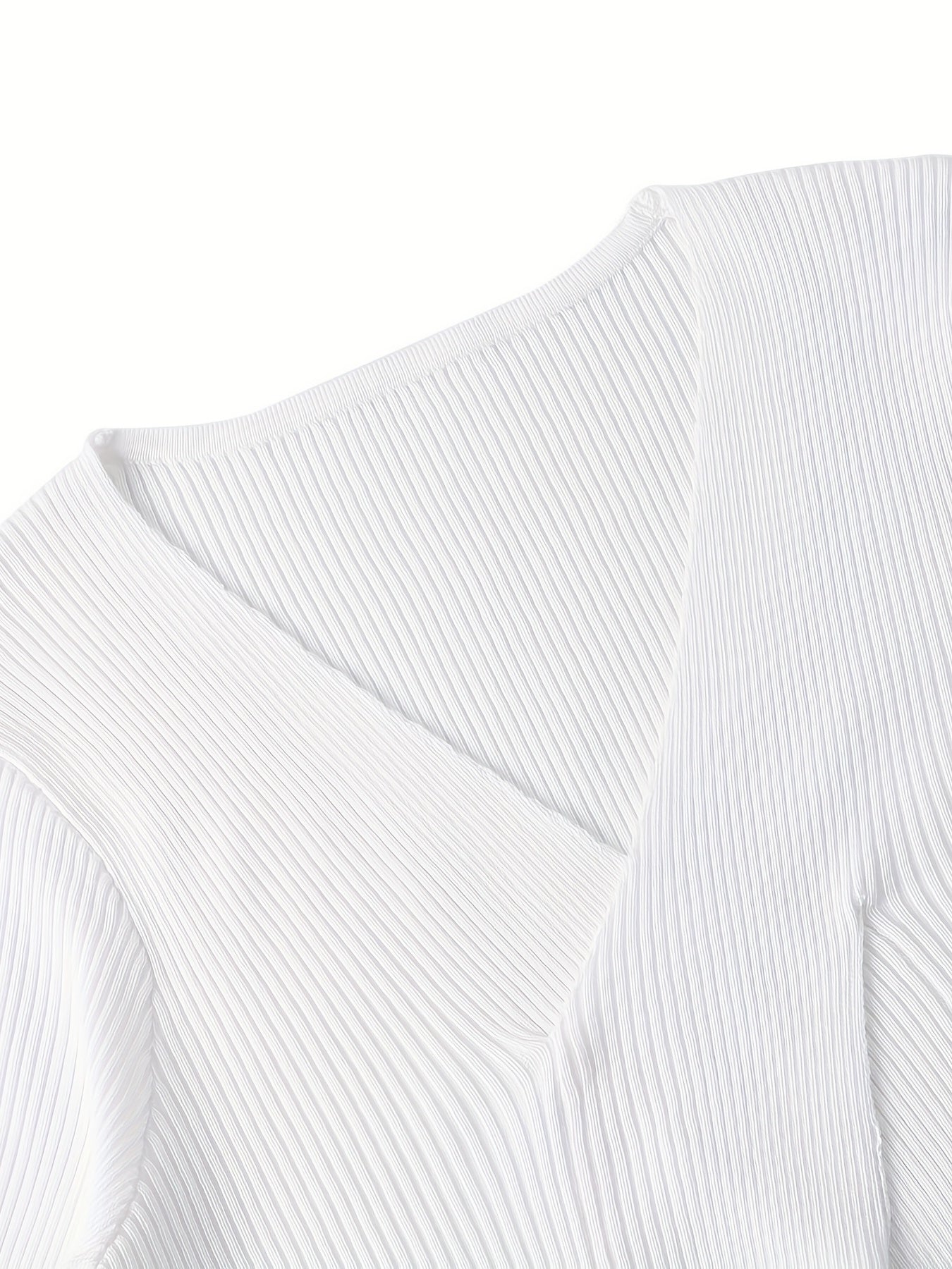 Sixsr Ribbed Flared Dress, Sexy Solid V Neck Long Sleeve Dress, Women's Clothing