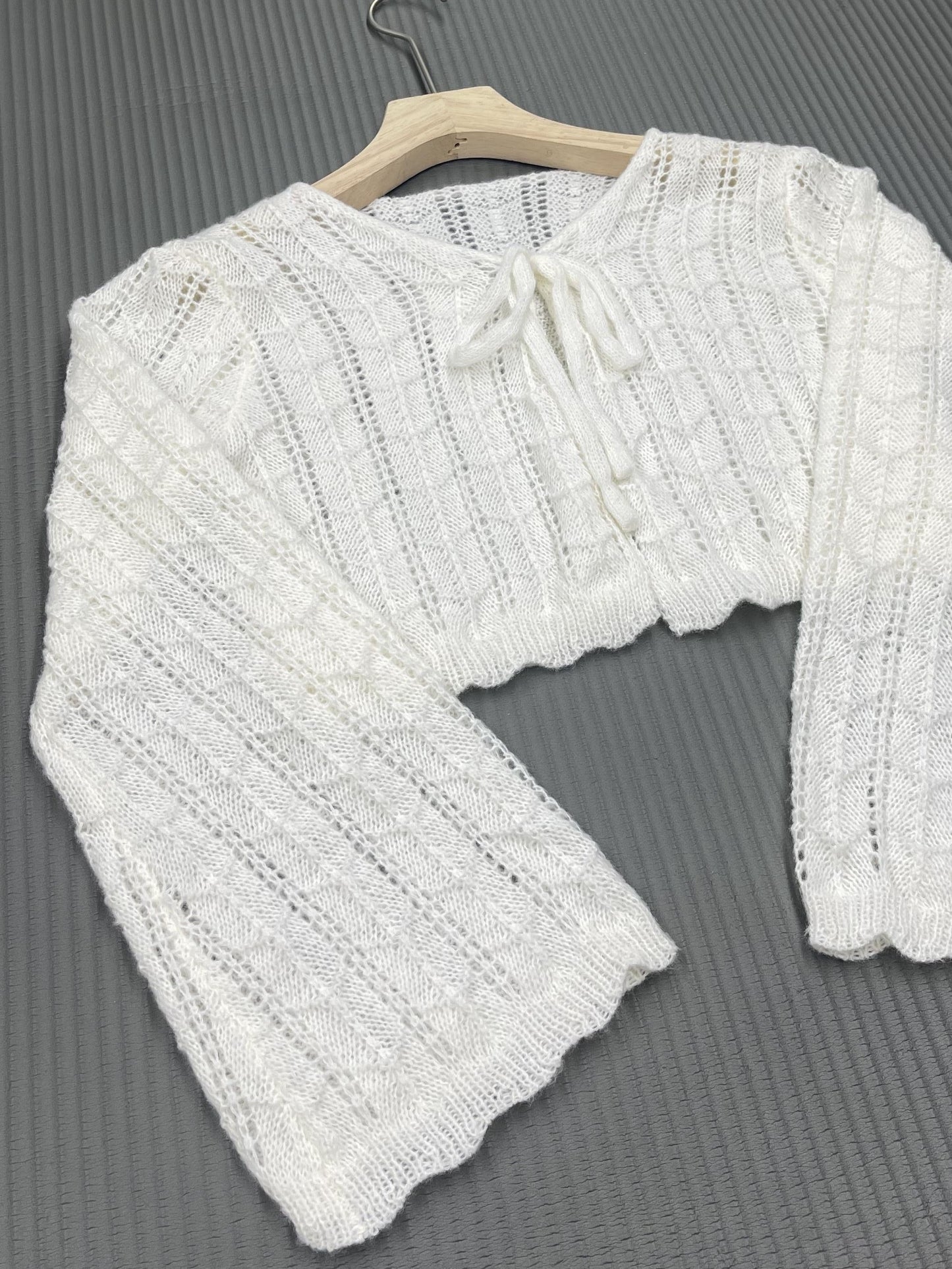 Sixsr Tie Front Knit Cardigan, Sexy Flared Sleeve Summer V Neck Sweater, Women's Clothing