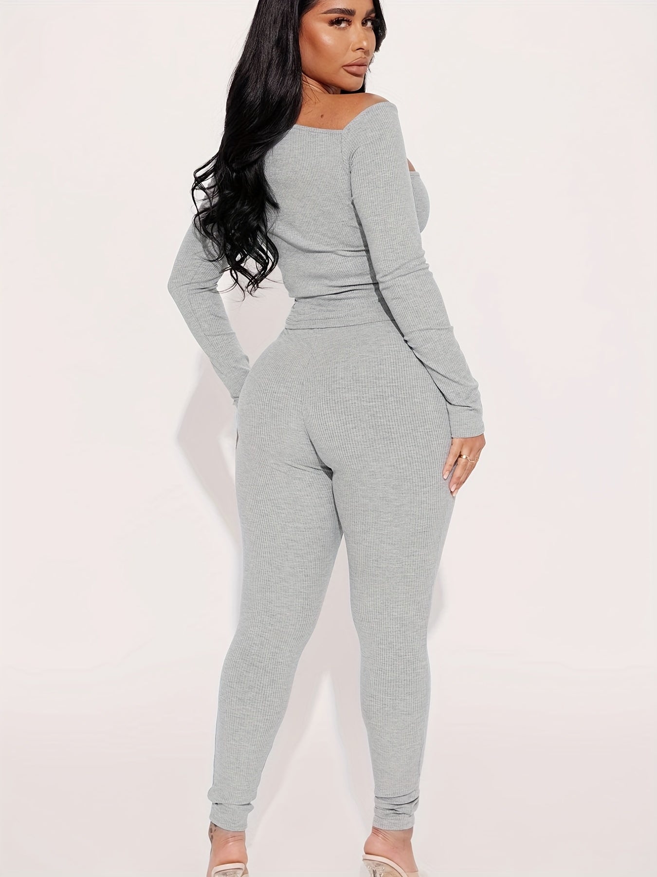 Women's two-piece Casual Set - Cut Out Long Sleeve Top and Slim Pants Outfit for Comfortable and Stylish Look