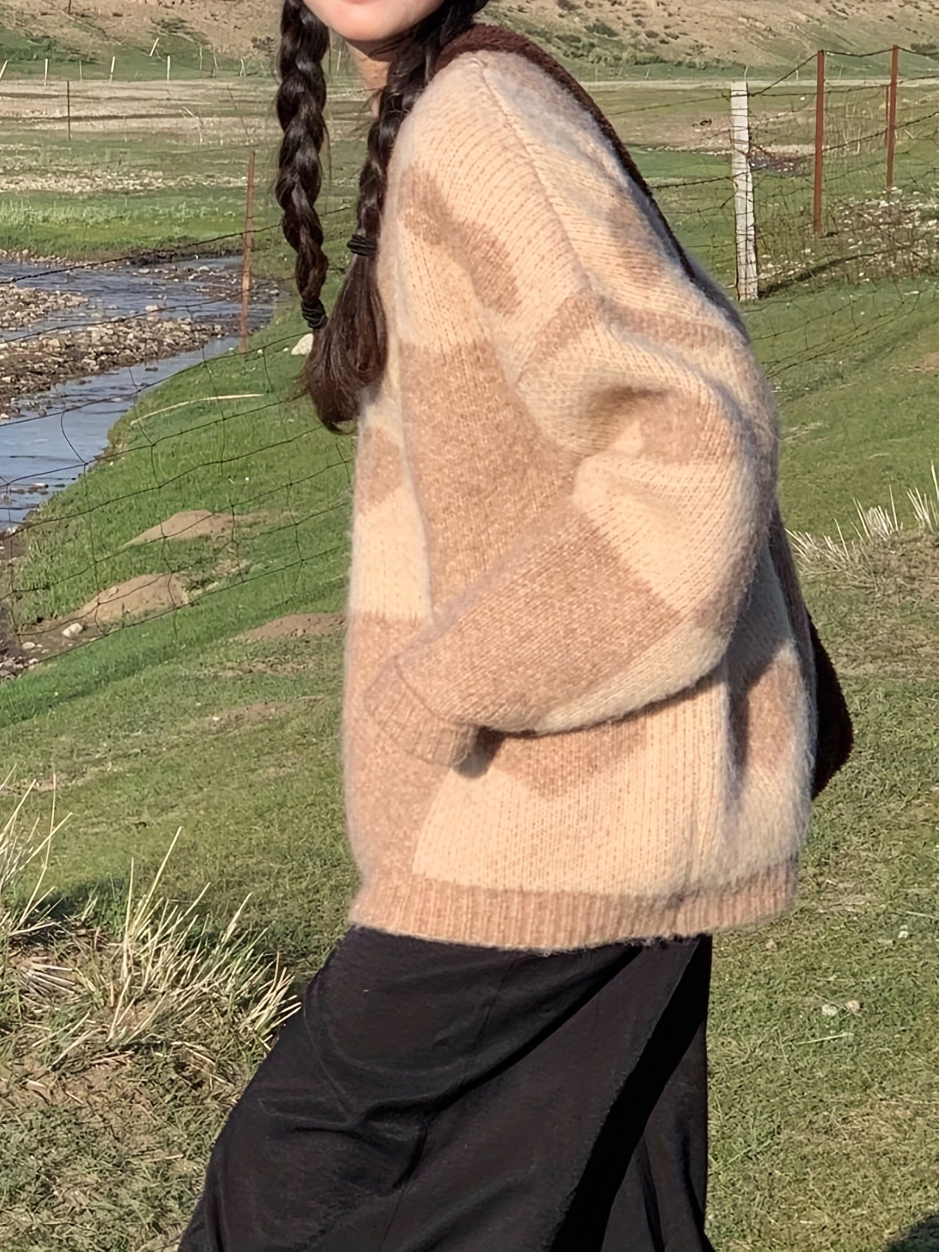 Sixsr Heart Pattern Crew Neck Sweater, Casual Long Sleeve Sweater For Fall & Winter, Women's Clothing