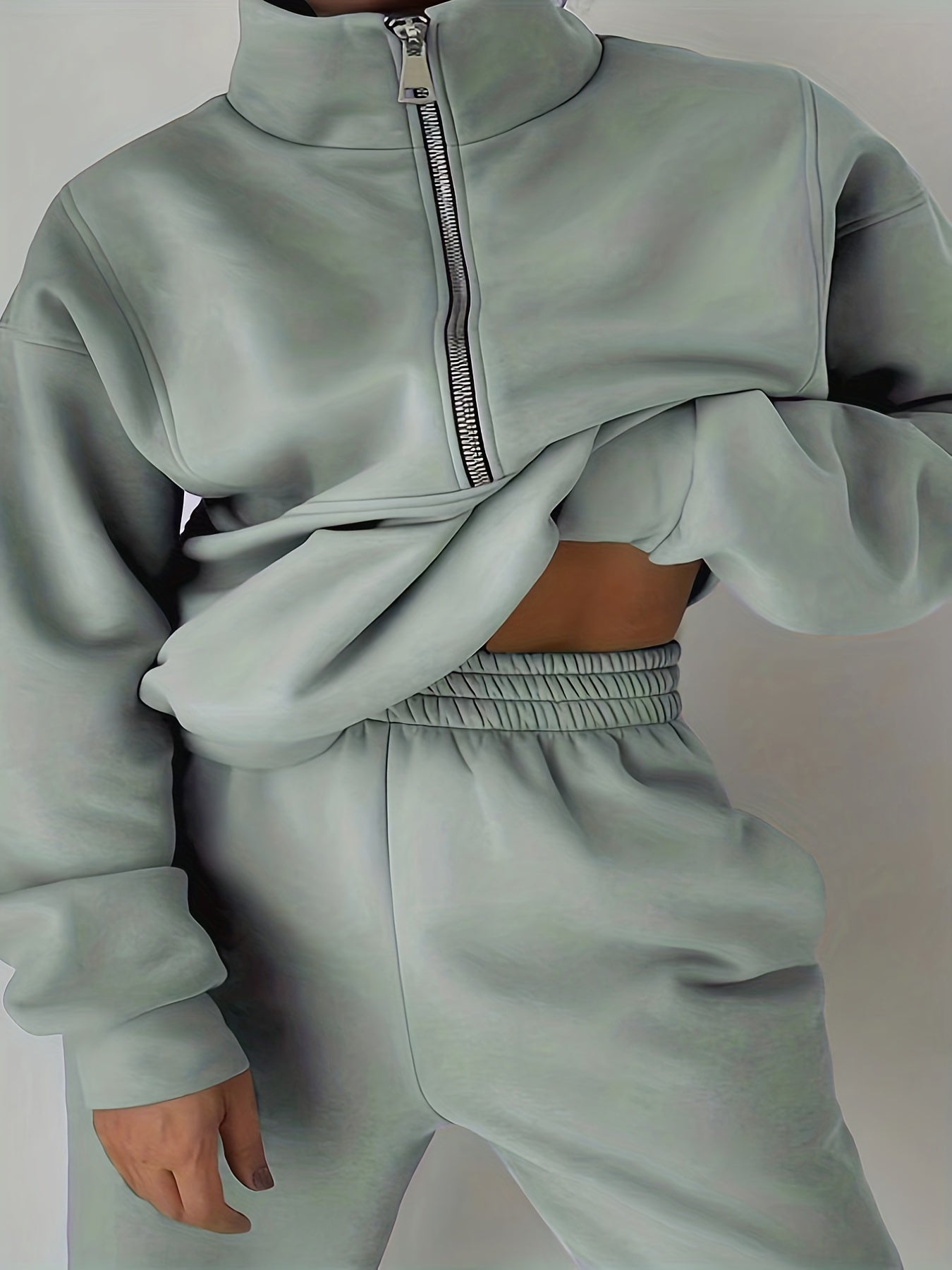 Sixsr Casual Matching Two-piece Set, Zip Up Sweatshirt & Solid Sweatpants Outfits, Women's Clothing