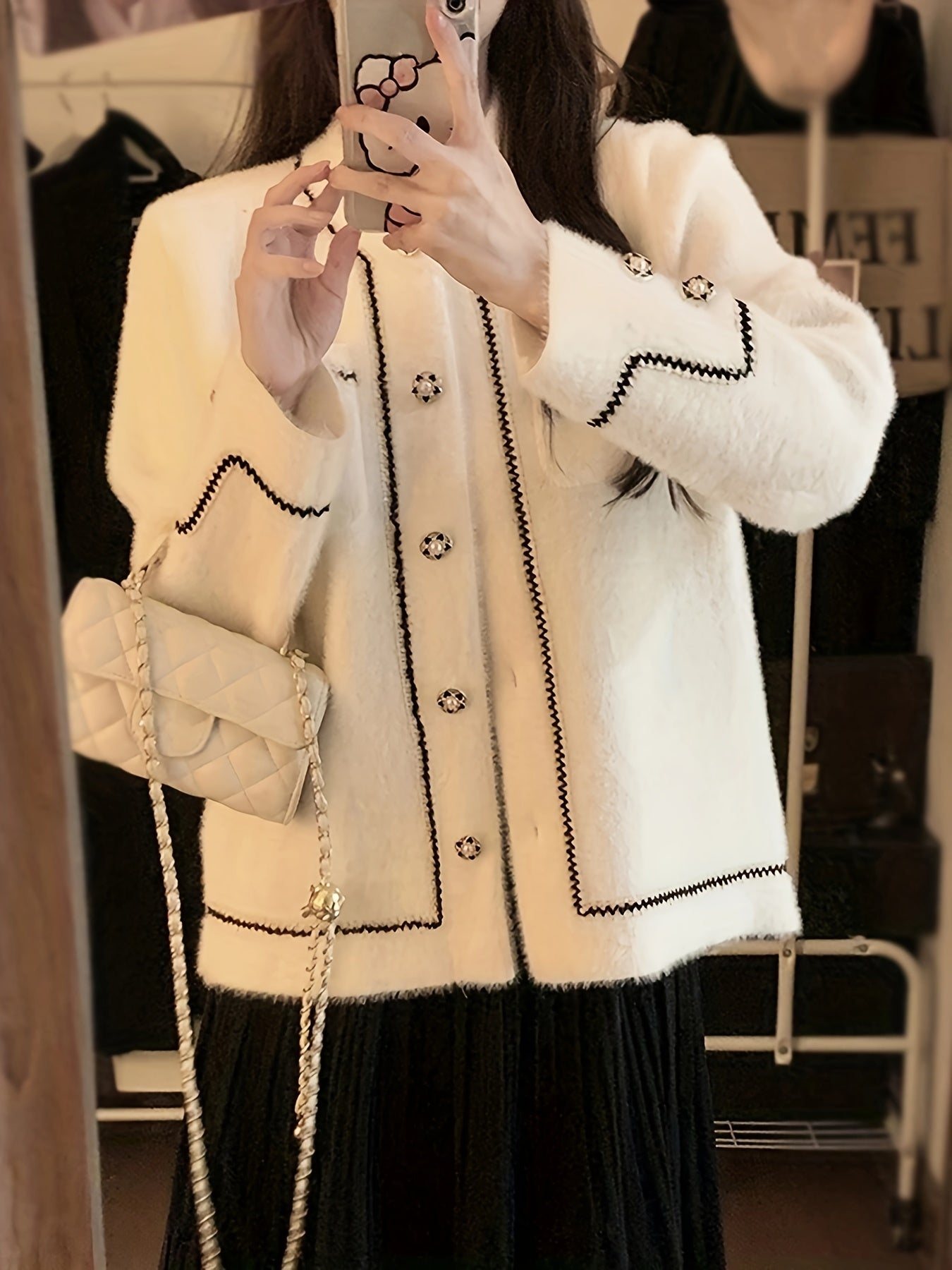 Sixsr Contrast Trim Button Front Cardigan, Chic Long Sleeve Cardigan, Women's Clothing