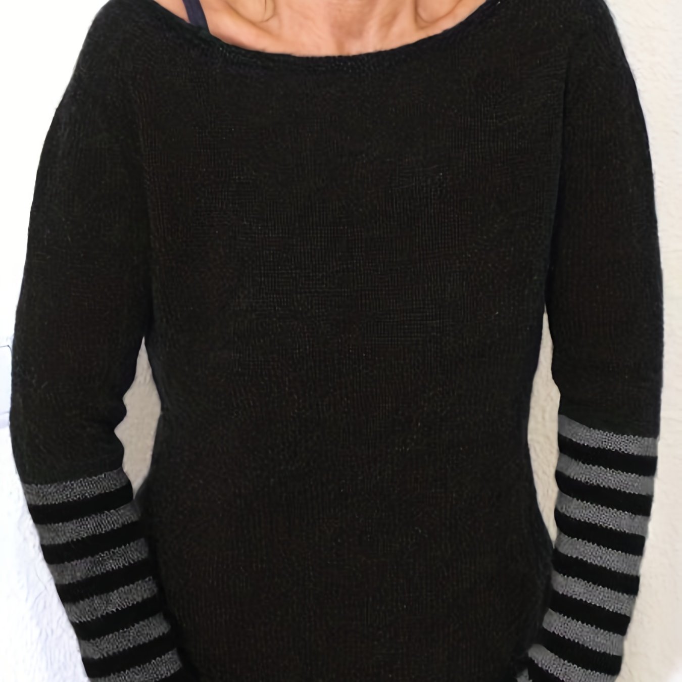 Sixsr Plus Size Casual Sweater, Women's Plus Colorblock Stripe Print Long Sleeve Boat Neck Sweater