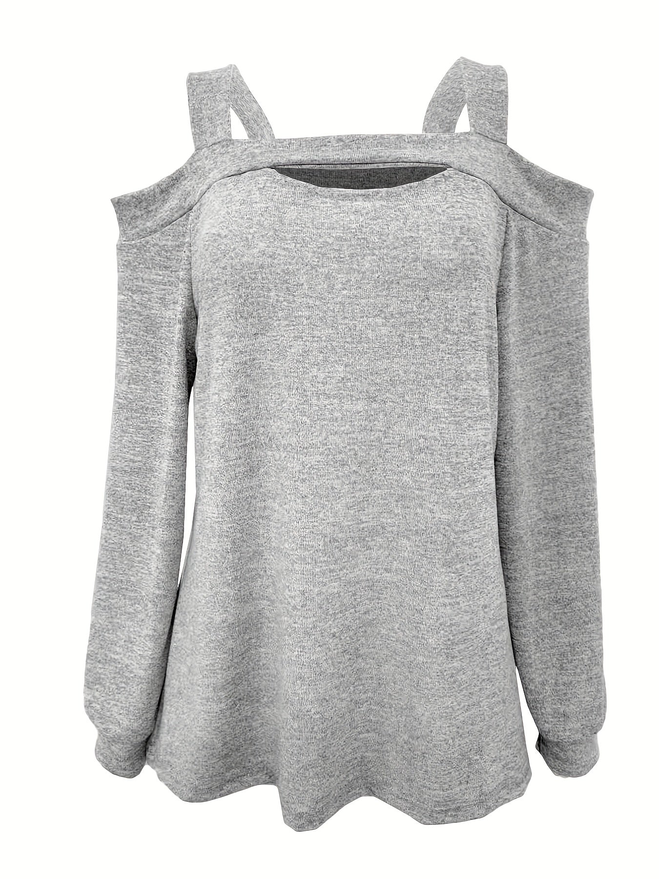 Sixsr Plus Size Cold Shoulder Cut Out Long Sleeve Tee, Women's Plus High Stretch Sexy Top