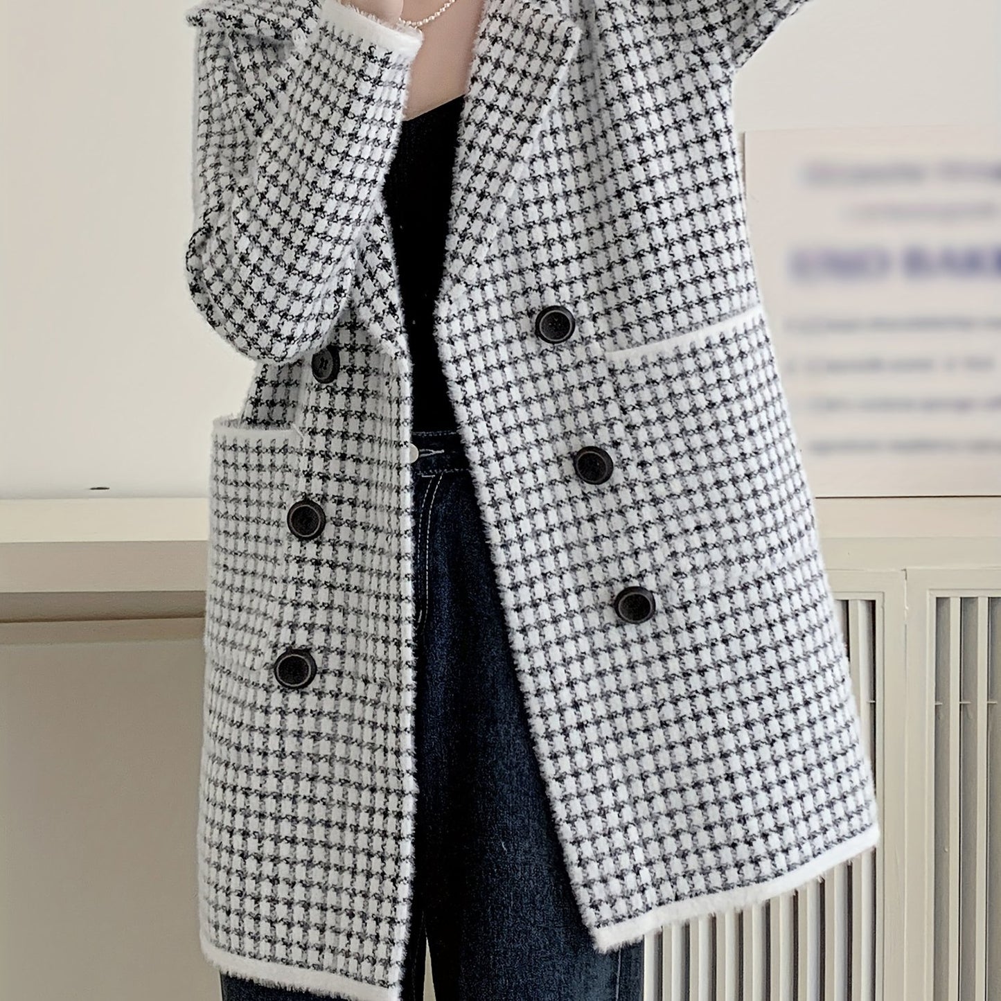 Sixsr Double Breasted Fuzzy Overcoat, Elegant Lapel Long Sleeve Warm Outerwear, Women's Clothing