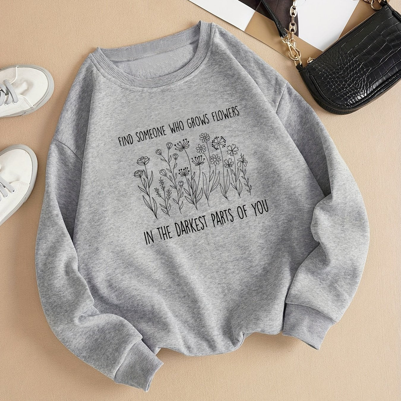 Sixsr Flower Graphic Print Sweatshirt, Long Sleeve Crew Neck Pullover Sweatshirt, Casual Tops For Fall & Winter, Women's Clothing