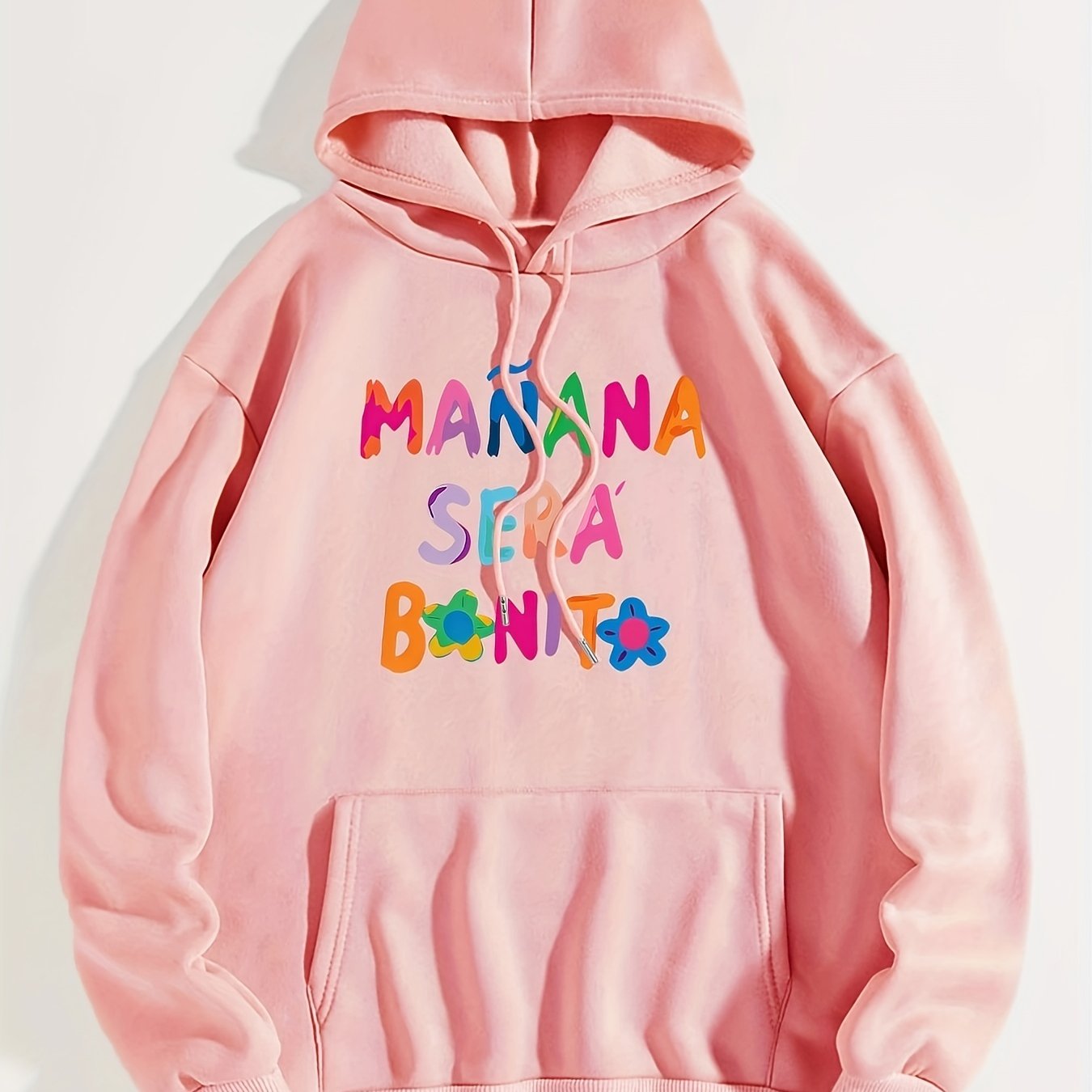 Sixsr Letter Print Hoodie, Long Sleeve Solid Casual Sweatshirt, Women's Clothing