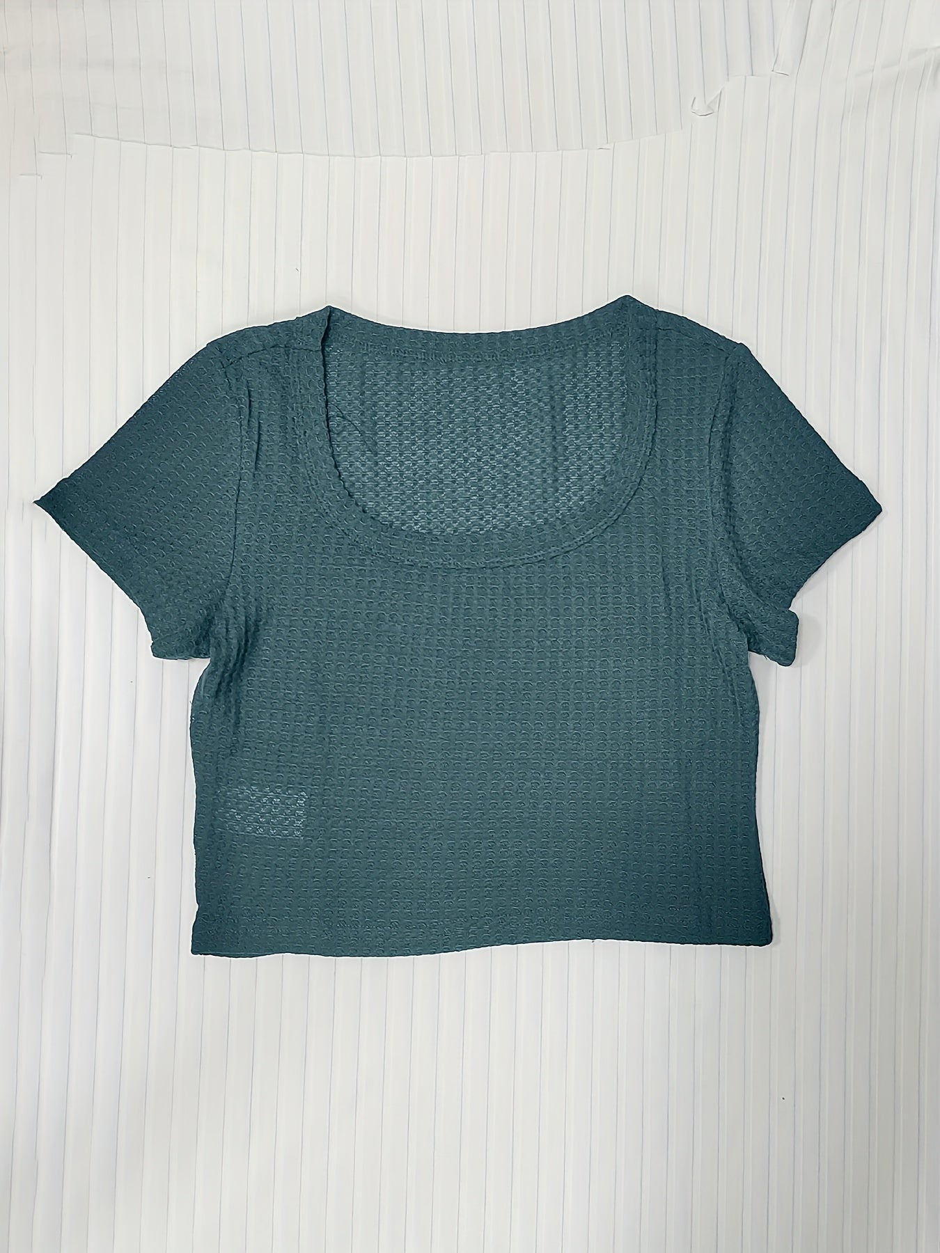 Sixsr Basics Solid Crew Neck Slim Crop T-shirt, Casual Short Sleeve Fashion Summer T-Shirts Crop Tops, Women's Clothing