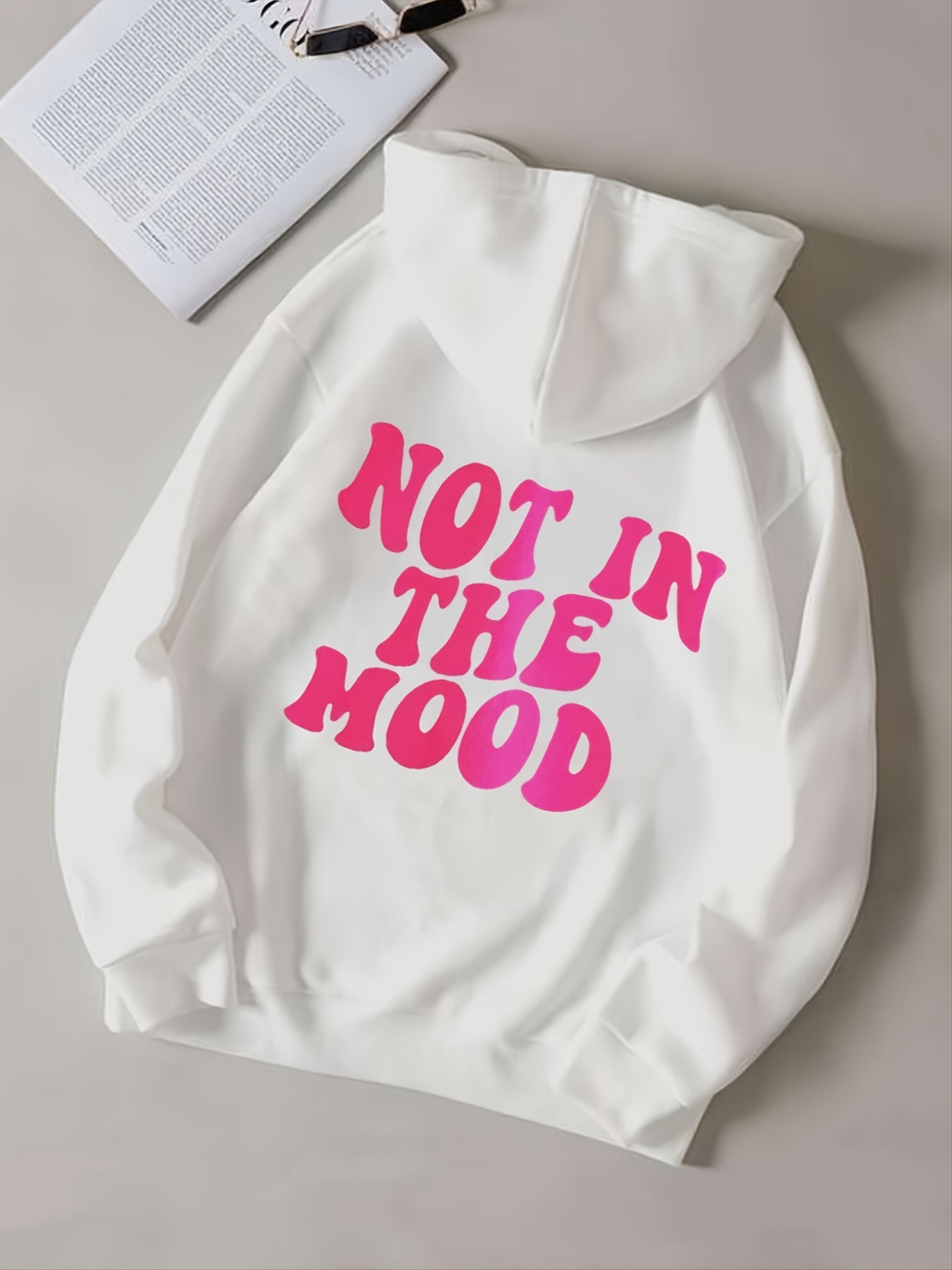 Sixsr Casual Letter Print Hoodie, Drawstring Hooded Pocket Fashion Loose Fall & Winter Sweatshirt, Women's Clothing