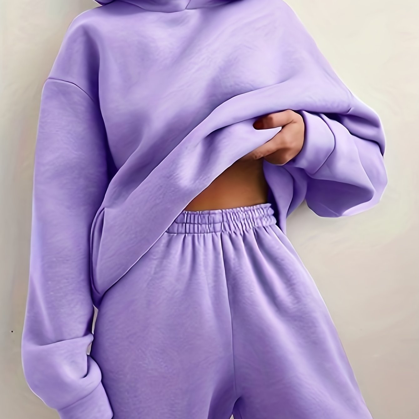 Sixsr Casual Solid Two-piece Set, Drop Shoulder Long Sleeve Hoodies & Elastic Waist Jogger Pants Outfits, Women's Clothing