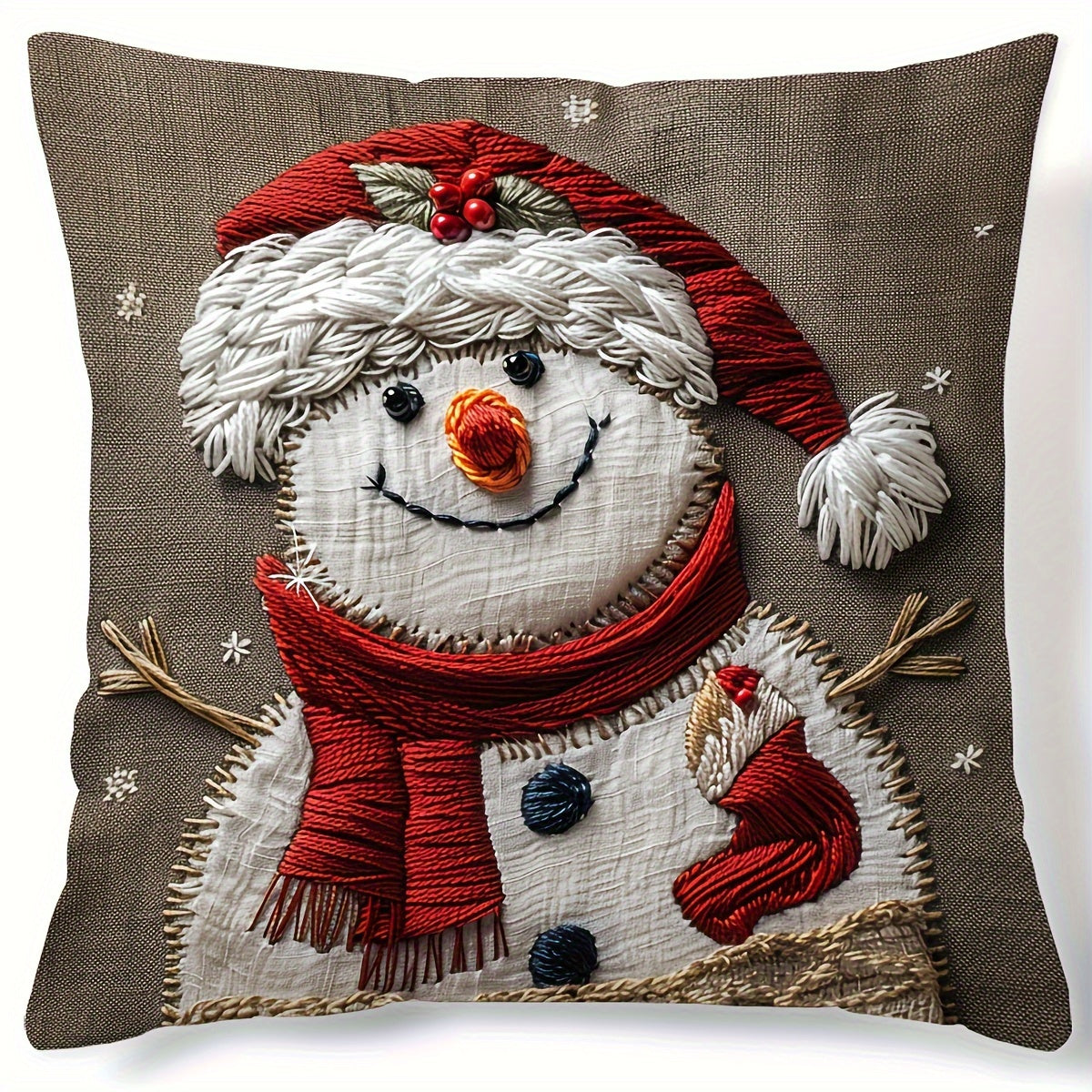 17.7" x 17.7" Vibrant Festive Christmas Snowman Throw Pillow Cover - Contemporary Style, Zip Closure, Hand Wash Only, Suitable for Sofa, Living Room, Bedroom Home Decoration - No Pillow Insert