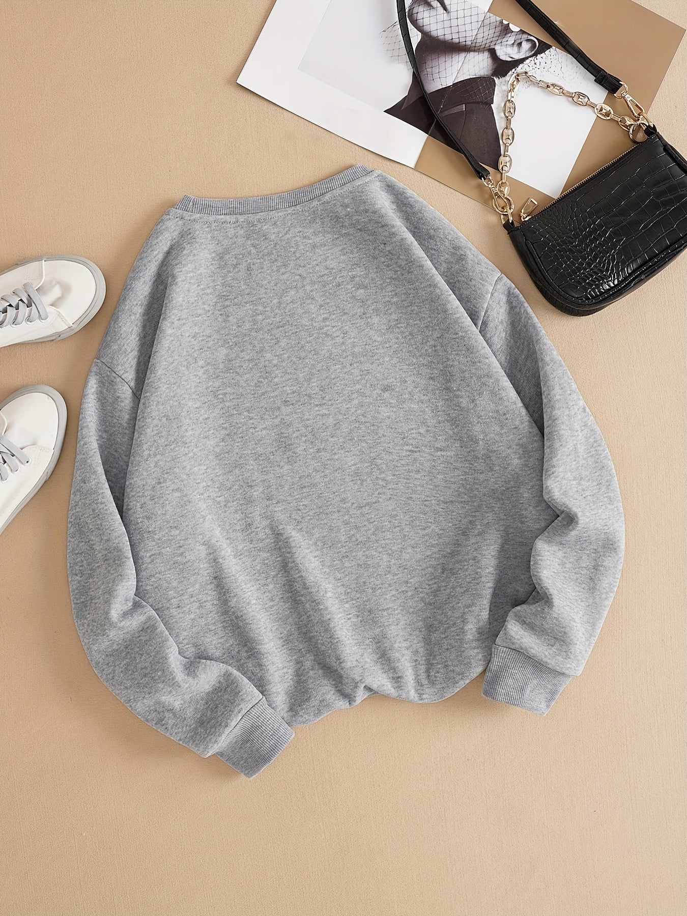 Sixsr Pray Letter Print Thermal Sweatshirt, Long Sleeve Crew Neck Casual Sweatshirt For Spring & Fall, Women's Clothing