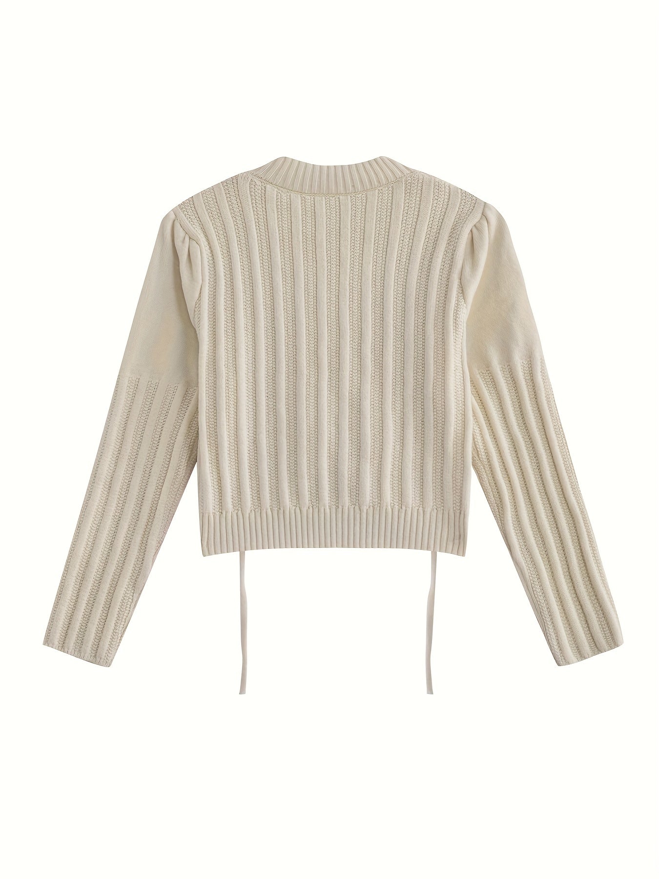 Sixsr Solid Drawstring Hem Crop Sweater, Casual Mock Neck Long Sleeve Sweater For Fall & Winter, Women's Clothing