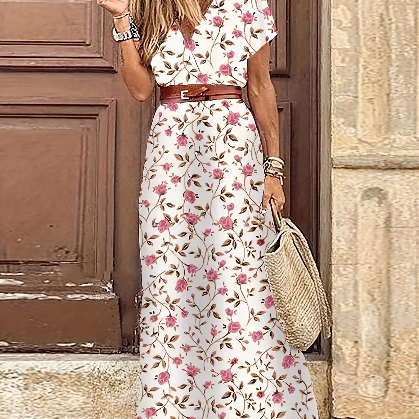 Sixsr Women's Short Sleeve Floral Maxi Long Dress, Ladies Boho Party Evening Casual Dress, Women's Clothing