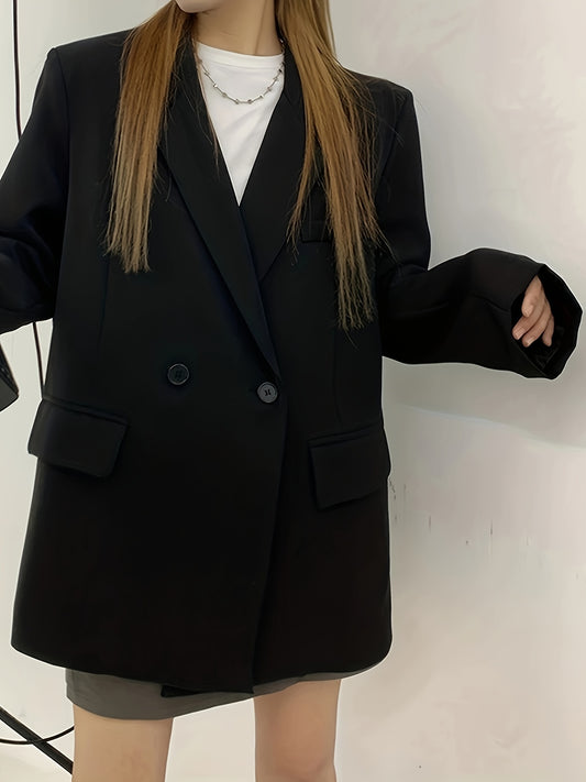 Sixsr Notched Collar Button Front Blazer, Elegant Long Sleeve Blazer For Office & Work, Women's Clothing