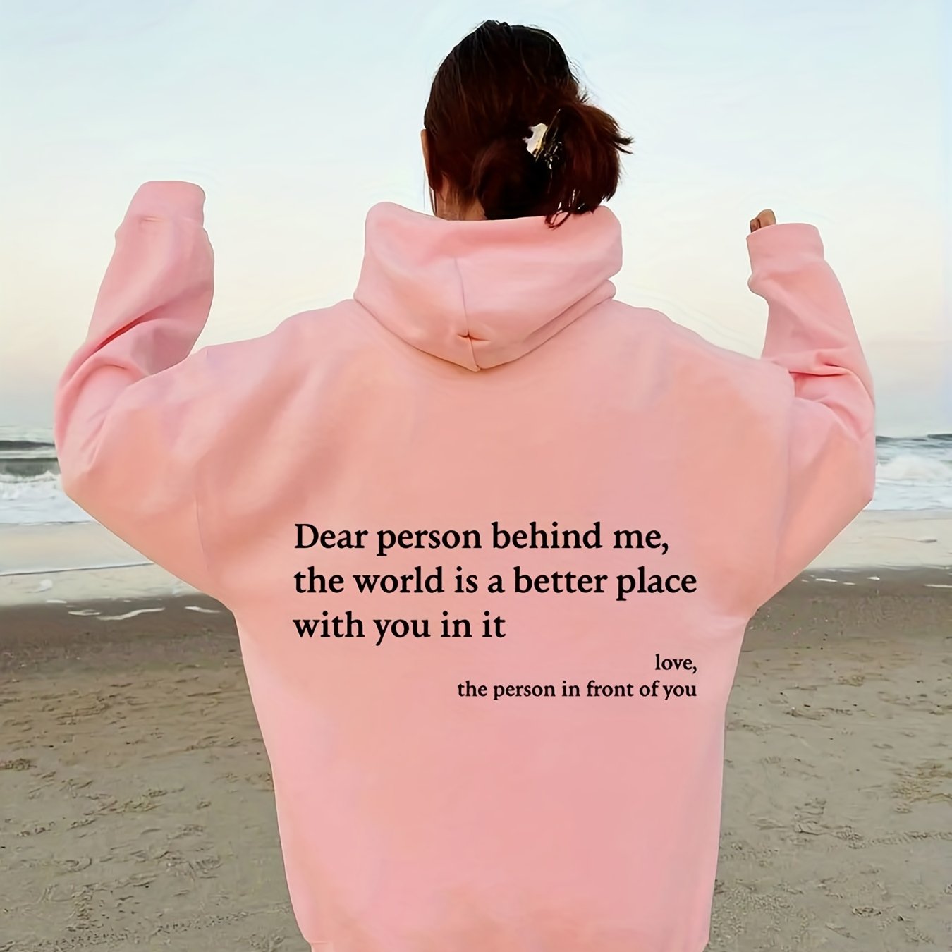 Sixsr Letter Print Hoodies, Long Sleeve Thermal Drawstring Casual Sweatshirt For Fall & Winter, Women's Clothing