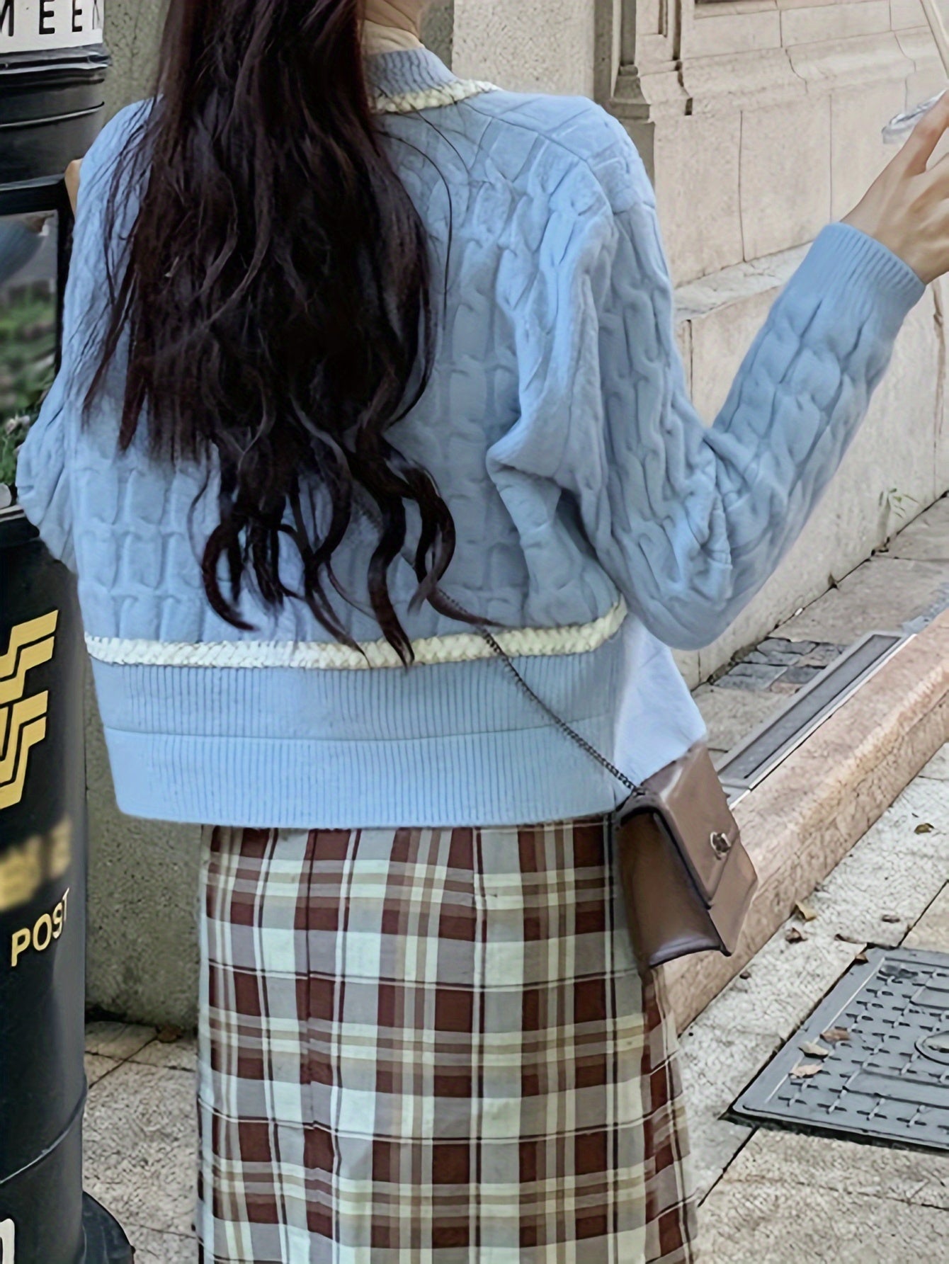 Sixsr Cable Knit Button Up Cardigan, Casual Crew Neck Long Sleeve Sweater, Women's Clothing