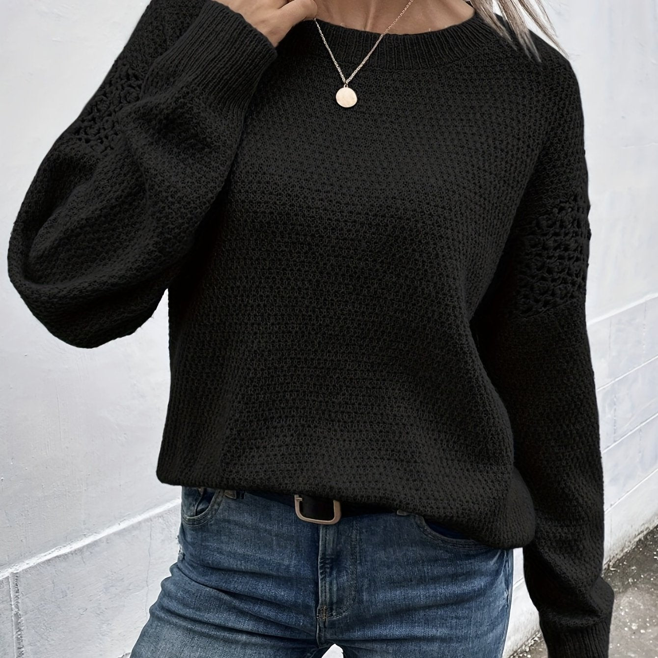 Sixsr Solid Crew Neck Pullover Sweater, Casual Long Sleeve Sweater, Women's Clothing