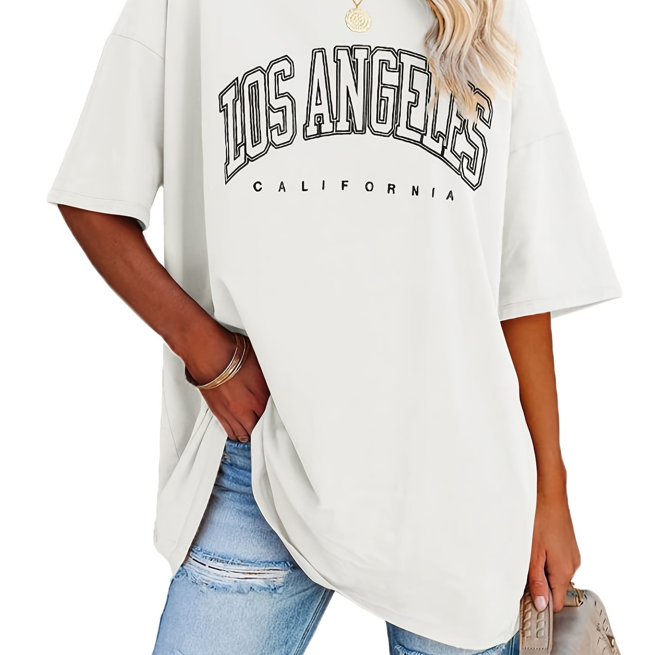 Sixsr Oversized Letter Print T-Shirt, Crew Neck Short Sleeve T-Shirt, Casual Every Day Tops, Women's Clothing