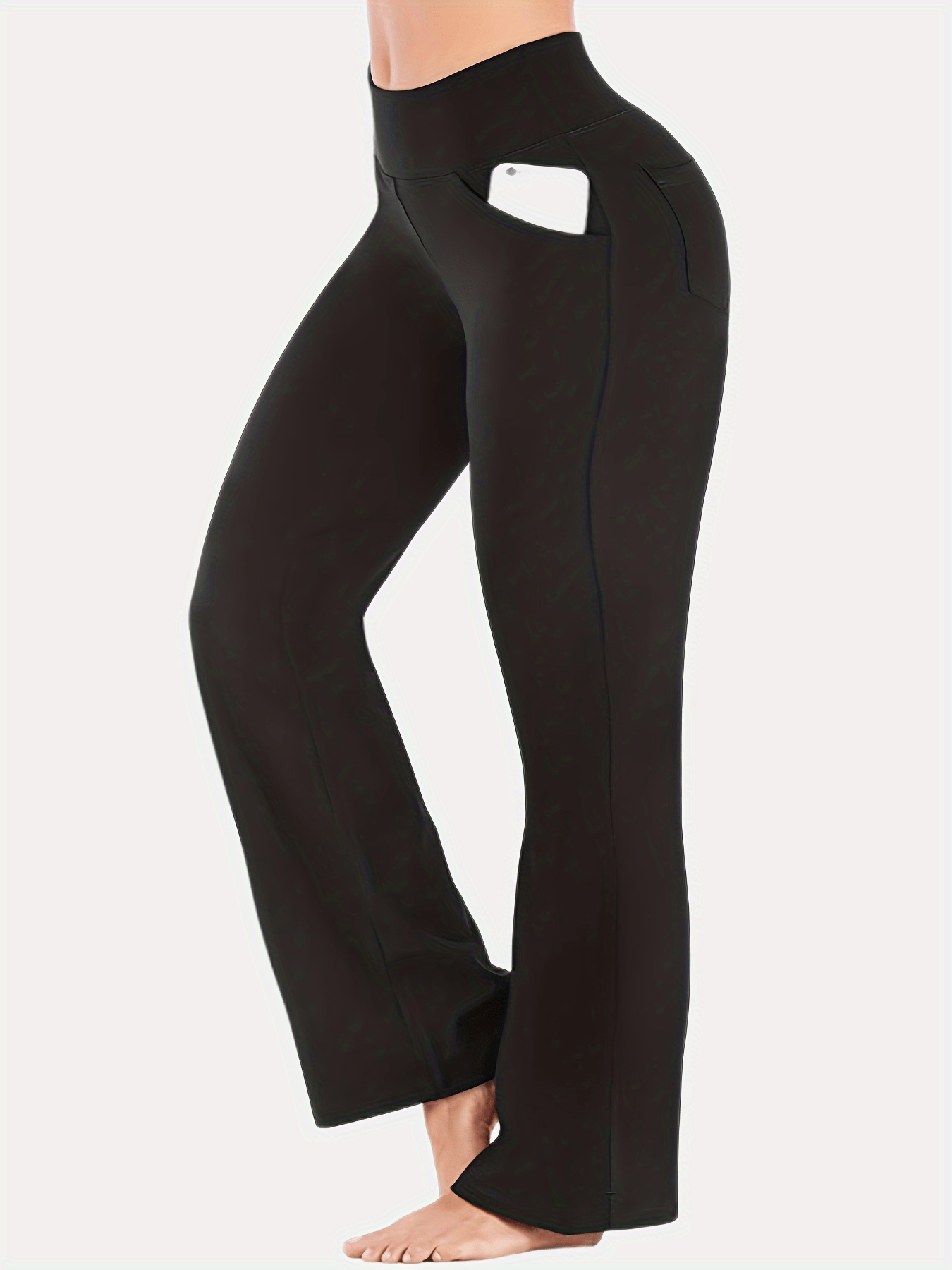 Sixsr Plus Size Sports Yoga Pants, Women's Plus Solid High Rise Waist Band High Stretch Pants