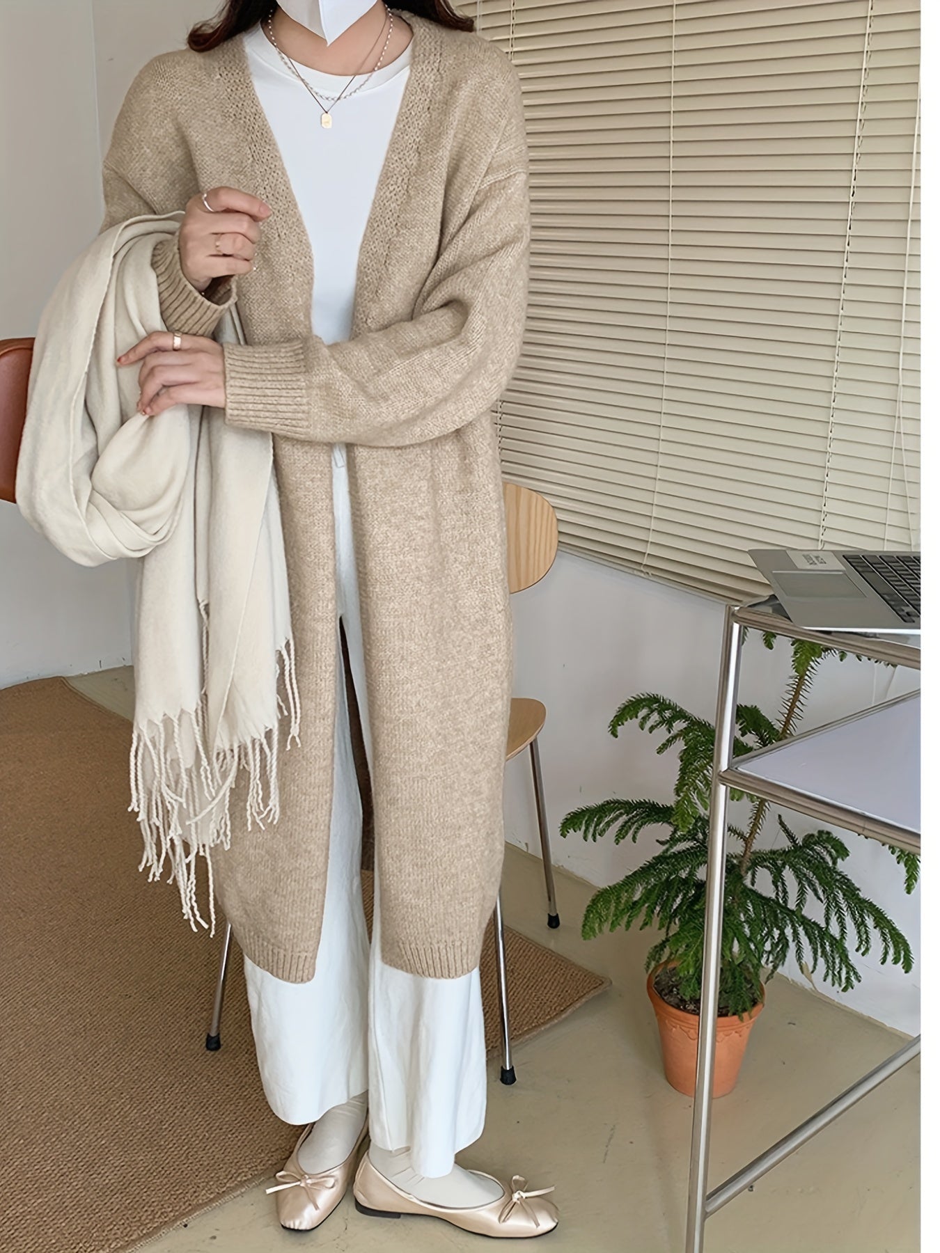 Sixsr Solid Open Front Cardigan, Elegant Long Sleeve Cardigan For Spring & Fall, Women's Clothing