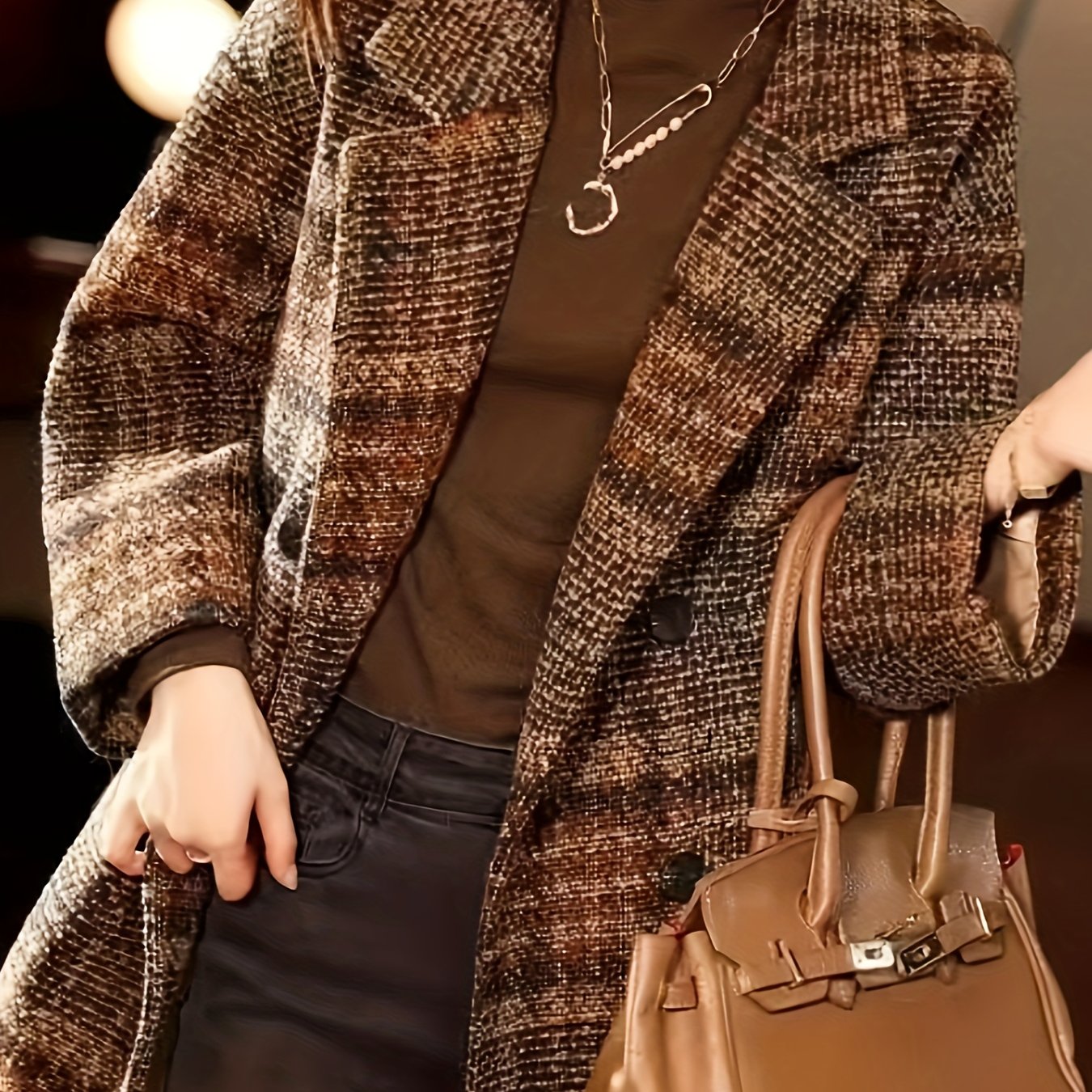 Sixsr Notched Collar Double-breasted Blazer, Elegant Long Sleeve Coat For Office & Work, Women's Clothing