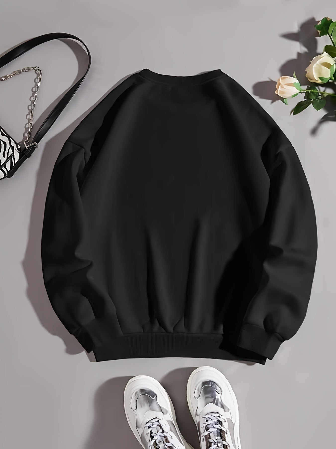 Sixsr Valentine's Day Smile Print Crew Neck Pullover, Casual Fashion Loose Long Sleeve Sweatshirt, Women's Clothing