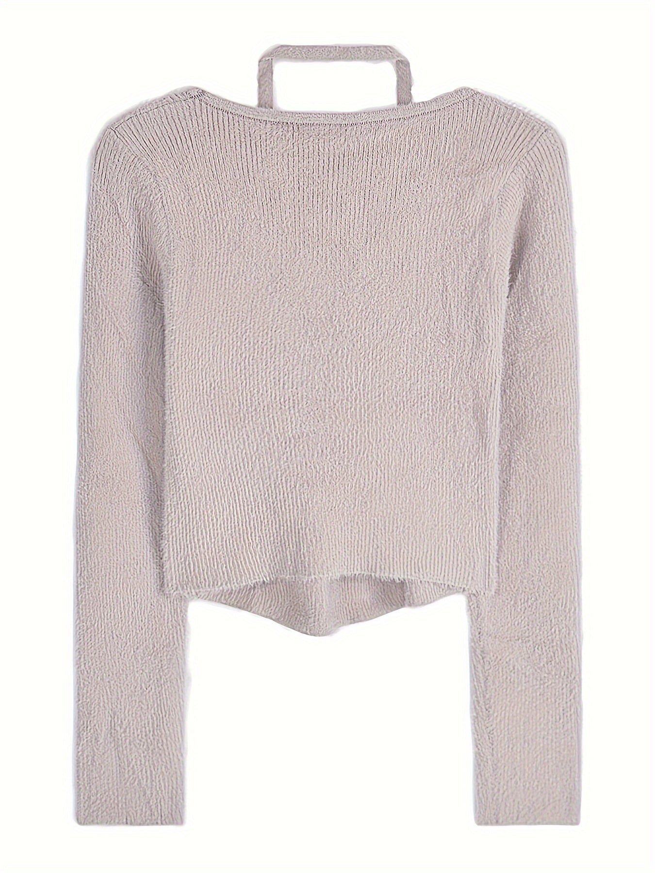 Sixsr Solid Slim Halter Pullover Sweater, Casual Long Sleeve Cozy Sweater For Spring & Fall, Women's Clothing