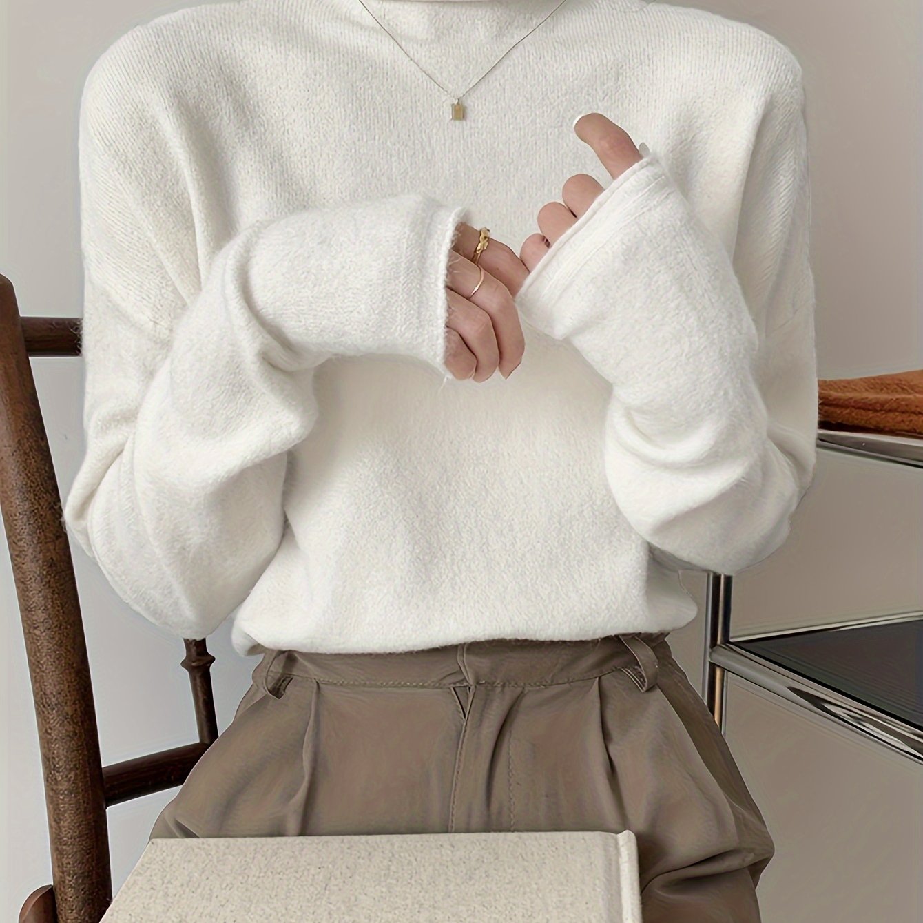 Sixsr Solid Turtle Neck Pullover Sweater, Casual Long Sleeve Versatile Inner Wear Sweater, Women's Clothing